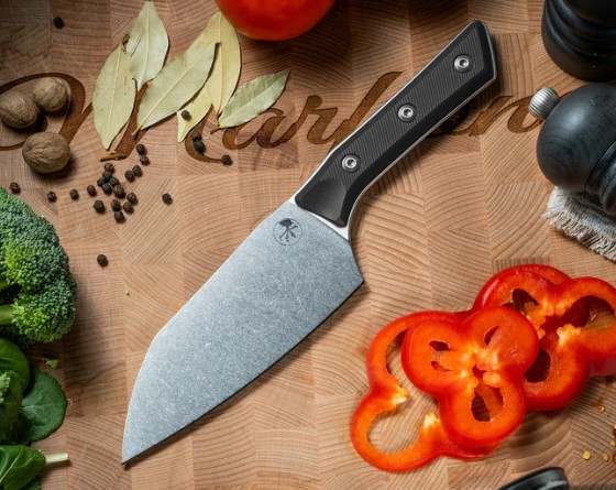 Microtech 6in Santoku Fixed Knife Stonewash Standard Black G-10 MT320010BK View 5