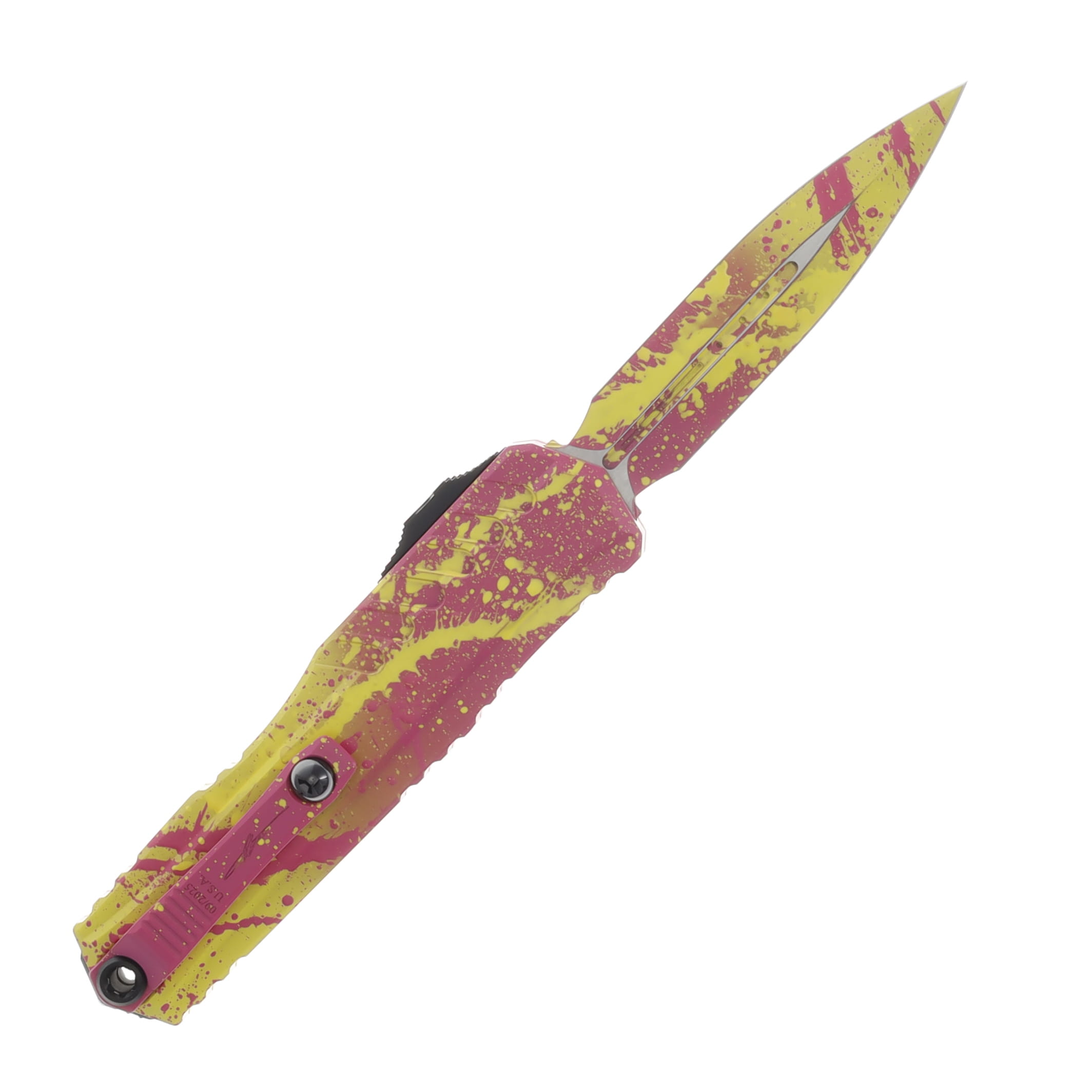 Microtech Cypher II OTF Auto D/E Standard Corvette Yellow-Pink Splatter Signature Series AUMT12421CYPK SPLS View 2