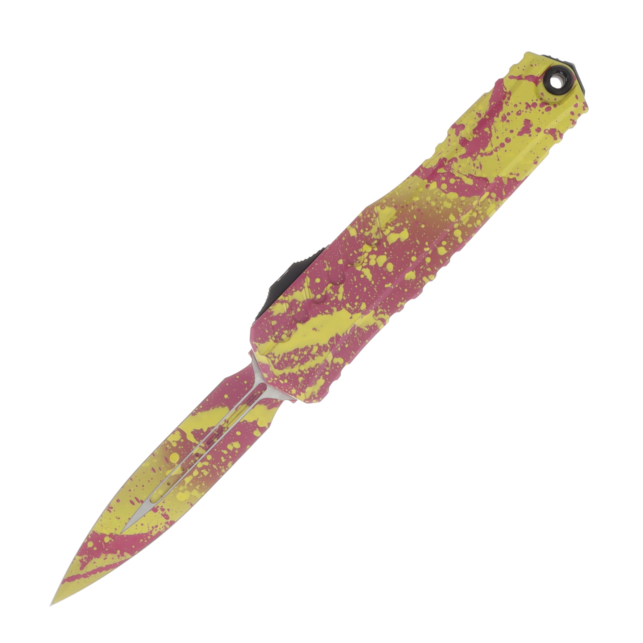 Microtech Cypher II OTF Auto D/E Standard Corvette Yellow-Pink Splatter Signature Series AUMT12421CYPK SPLS View 1