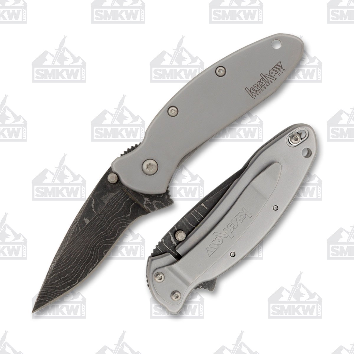 Kershaw Scallion Assisted Folding Knife 2.4in Blackwash Damascus Drop Point KS1620D View 1