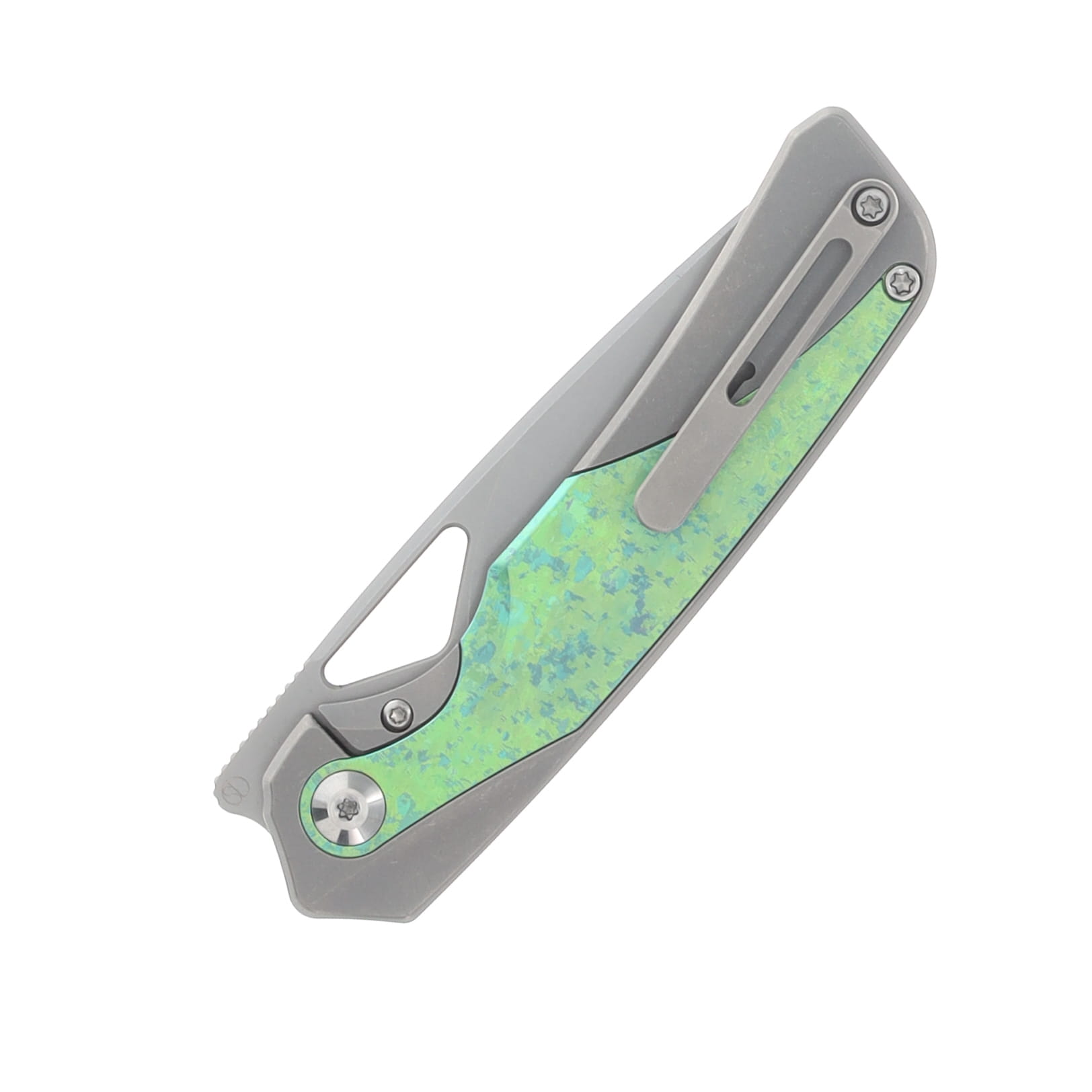 Kizer Topsail Crystalized Green – Silver 3.1in Plain Bead Blast Drop Point KI3735A4 View 4
