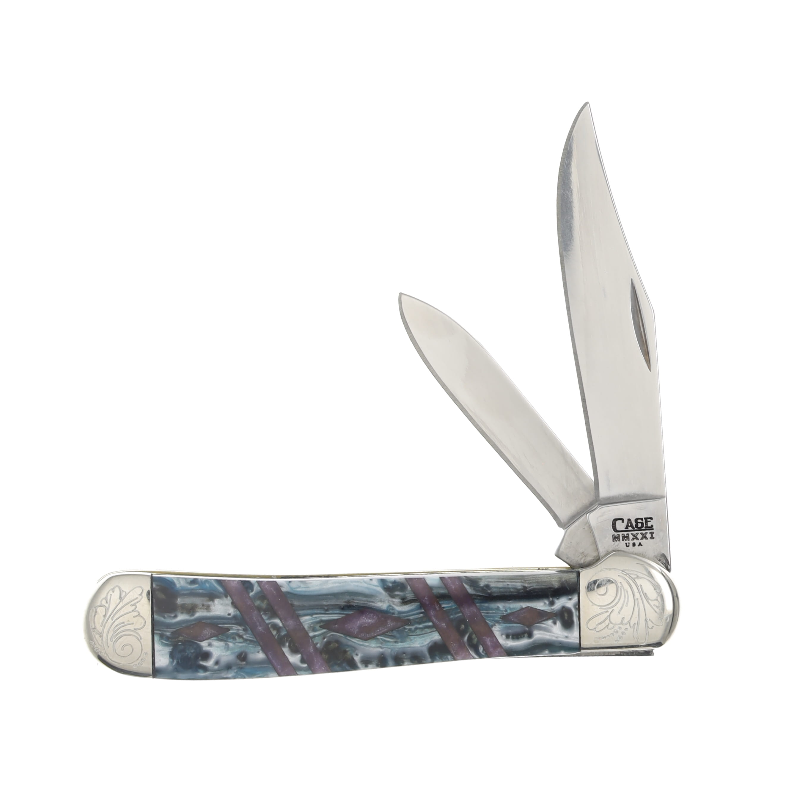 Case XX Diamond Series Blue and Purple Corelon Two-Blade Copperhead Folding Knife CA9249CLPPDE View 1