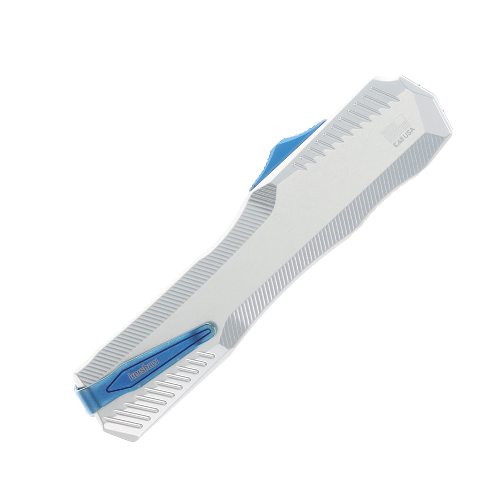 Kershaw Auto Livewire Out The Front Cryo Raw Aluminum Handle Blue Blade AUKS9000RAWBLU View 3