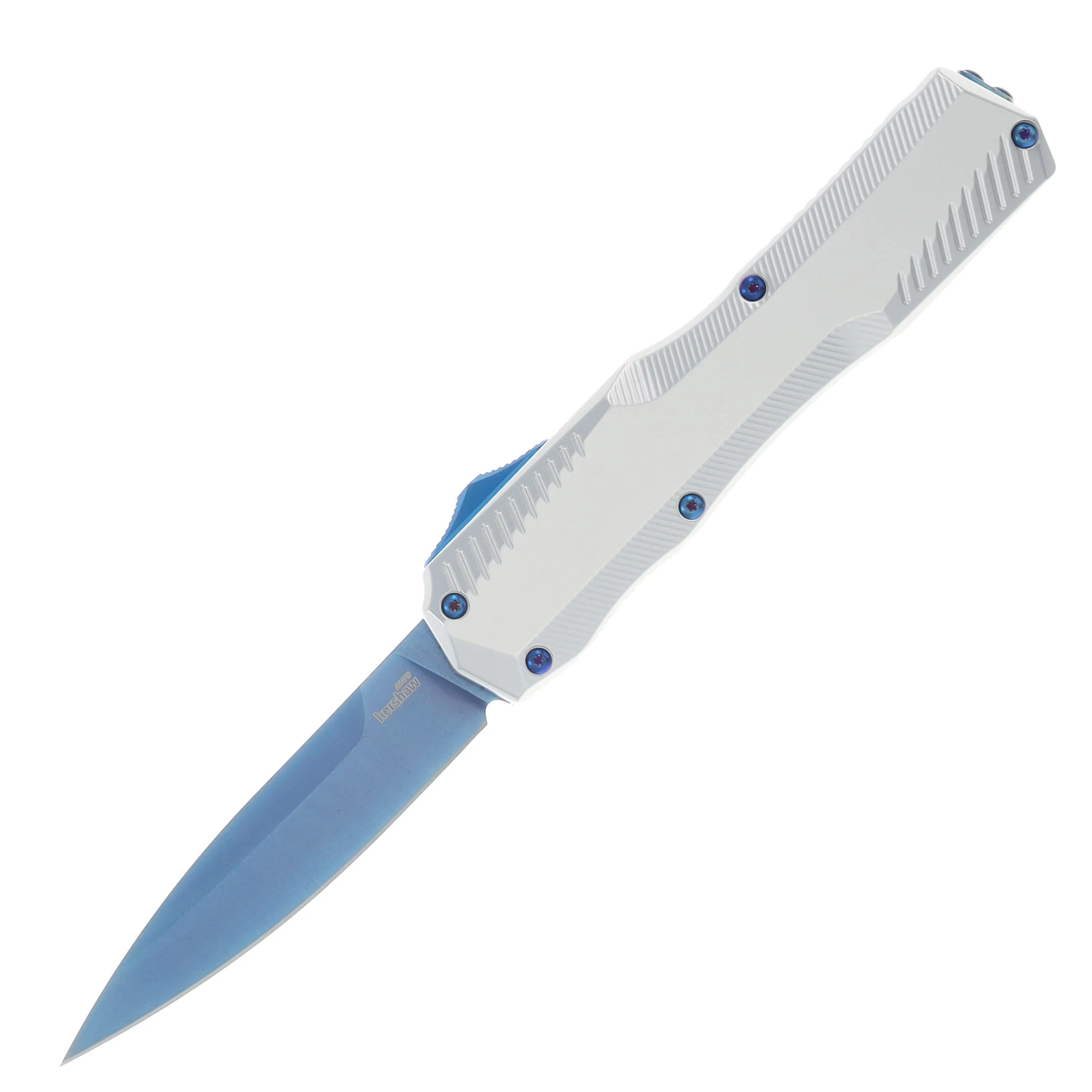 Kershaw Auto Livewire Out The Front Cryo Raw Aluminum Handle Blue Blade AUKS9000RAWBLU View 1
