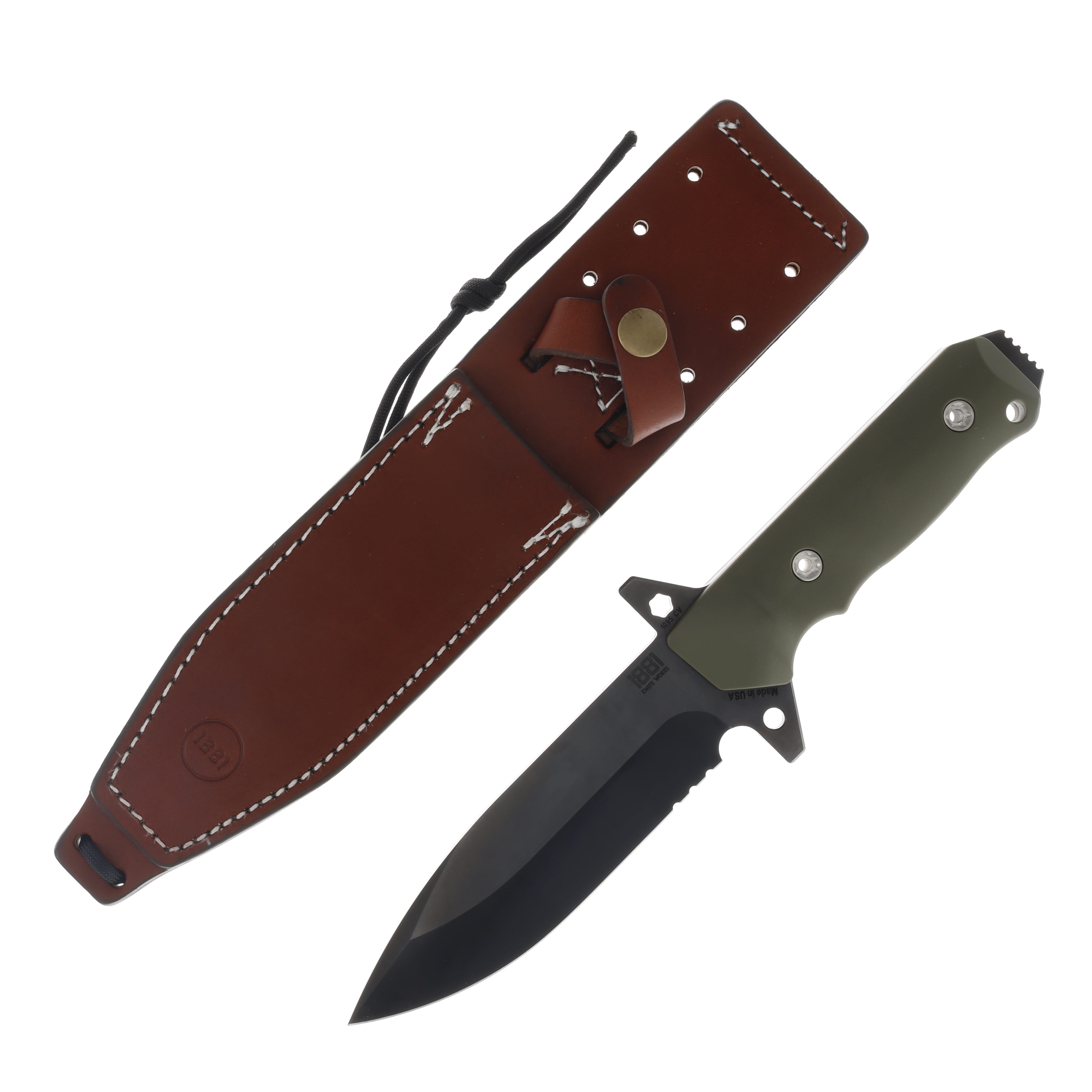 Main Street Knives AIO 2 OD Green 5.3in Part Serr Black Drop Point MMS037 View 1