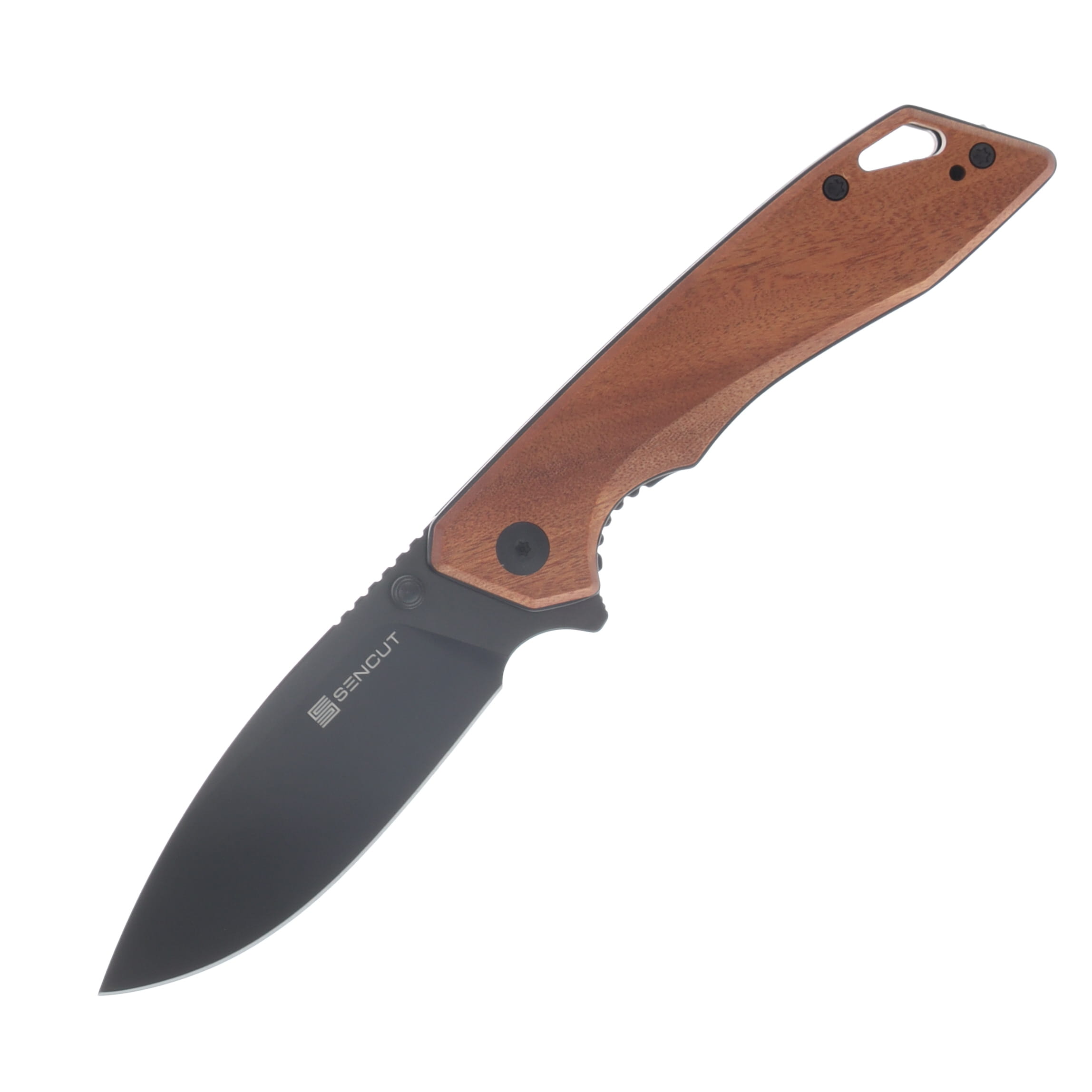 SENCUT Stratex Guibourtia Wood 3.17in Plain Black Drop Point S25055-3 View 1