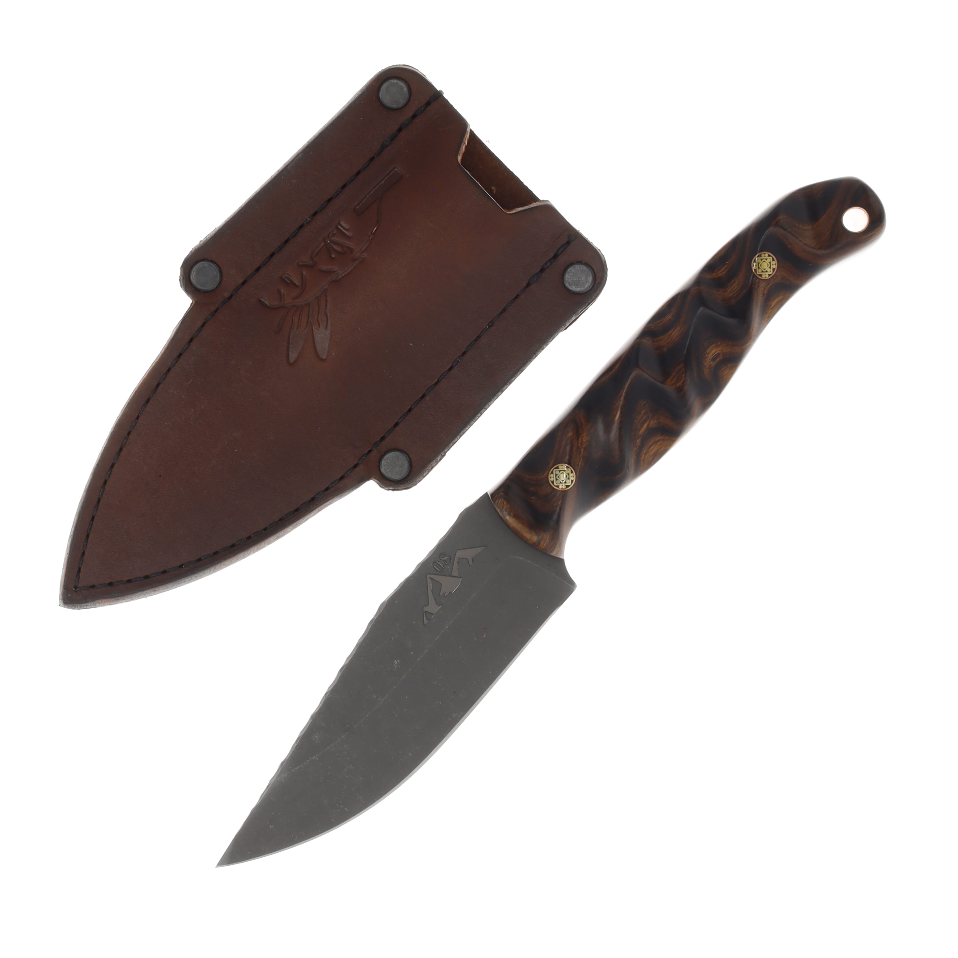 Half Face Blades SMKW Exclusive Crow Jr Fixed Knife Ironwood Mosaic Pins Hollow C08 C08 View 1