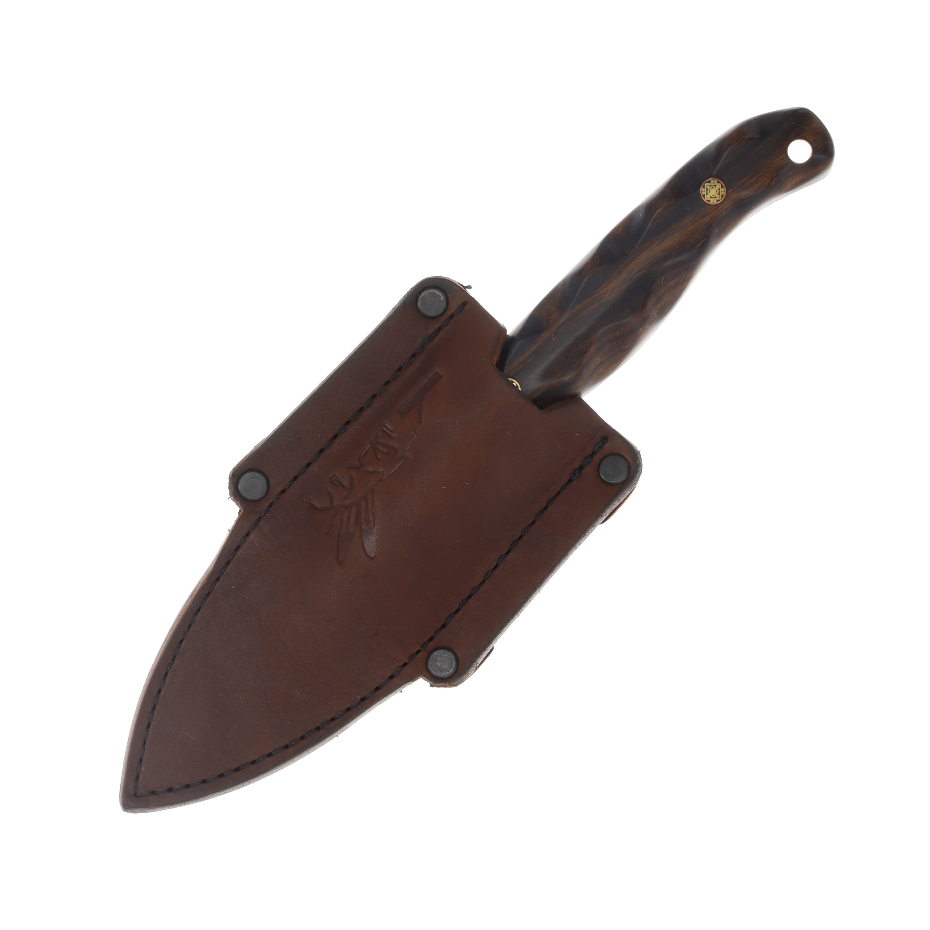 Half Face Blades SMKW Exclusive Crow Jr Fixed Knife Ironwood Mosaic Pins Hollow C10 HFC10 View 3