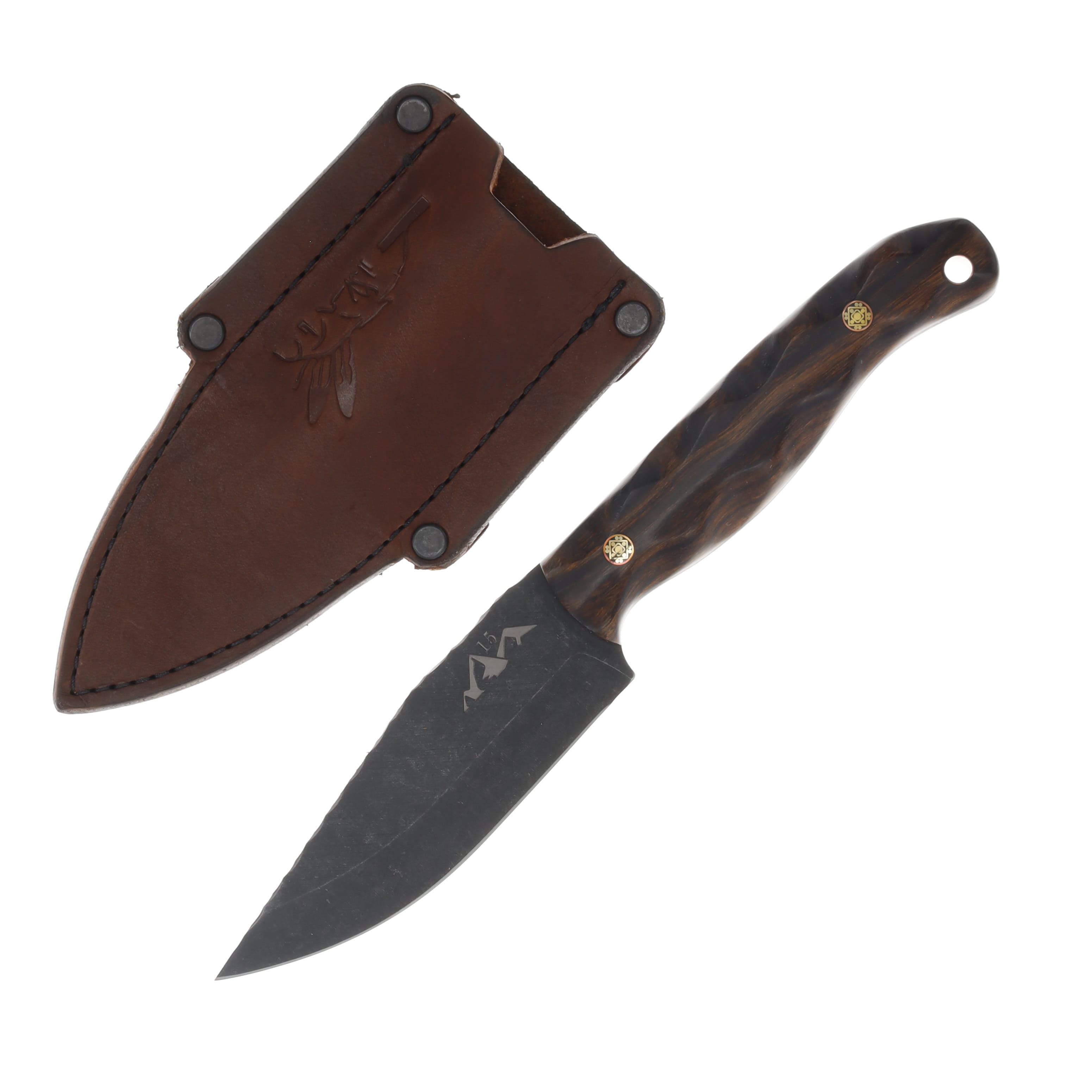 Half Face Blades SMKW Exclusive Crow Jr Fixed Knife Ironwood Mosaic Pins Hollow C10 HFC10 View 1