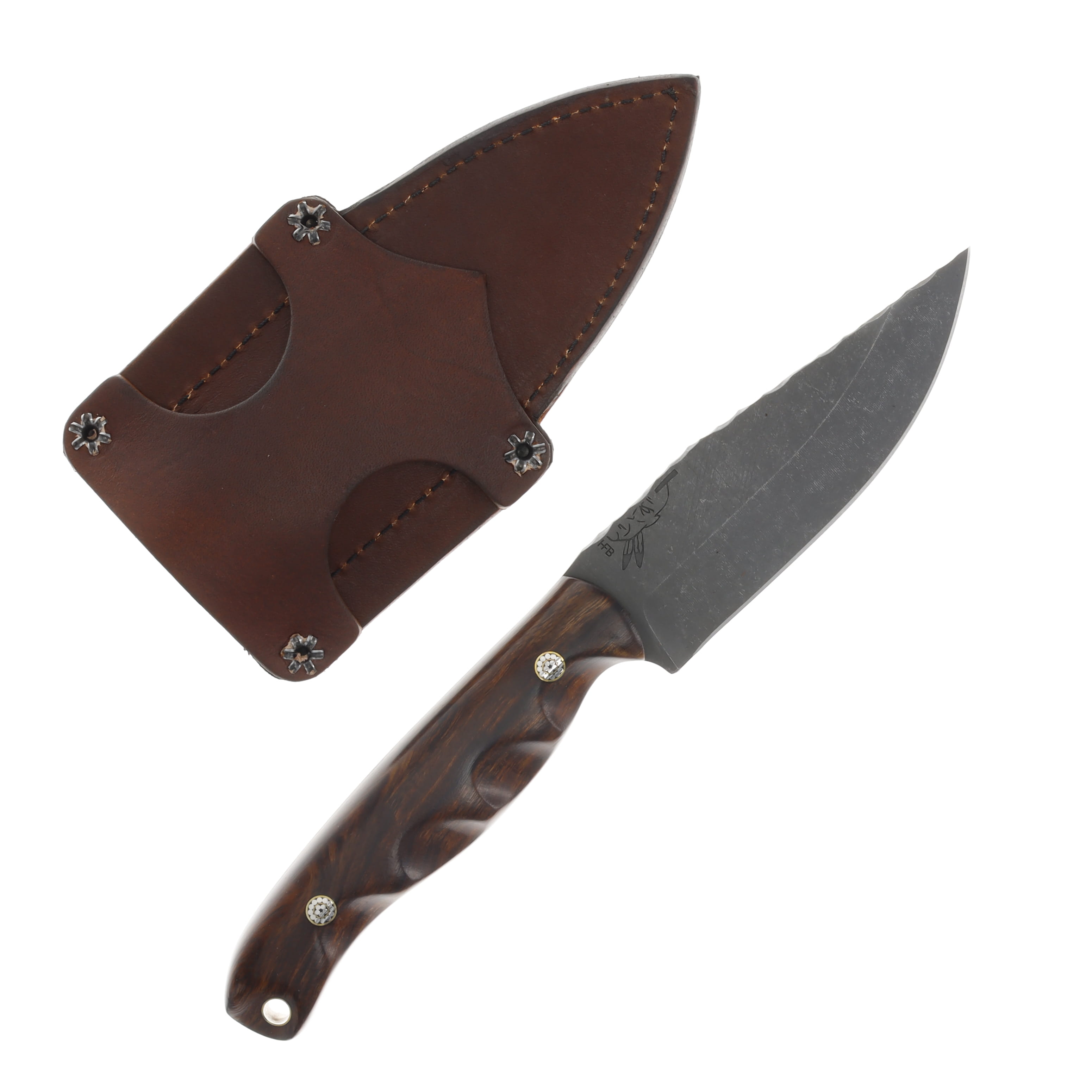 Half Face Blades SMKW Exclusive Crow Jr Fixed Blade Ironwood Mosaic Pins Hollow C13 HFC13 View 2