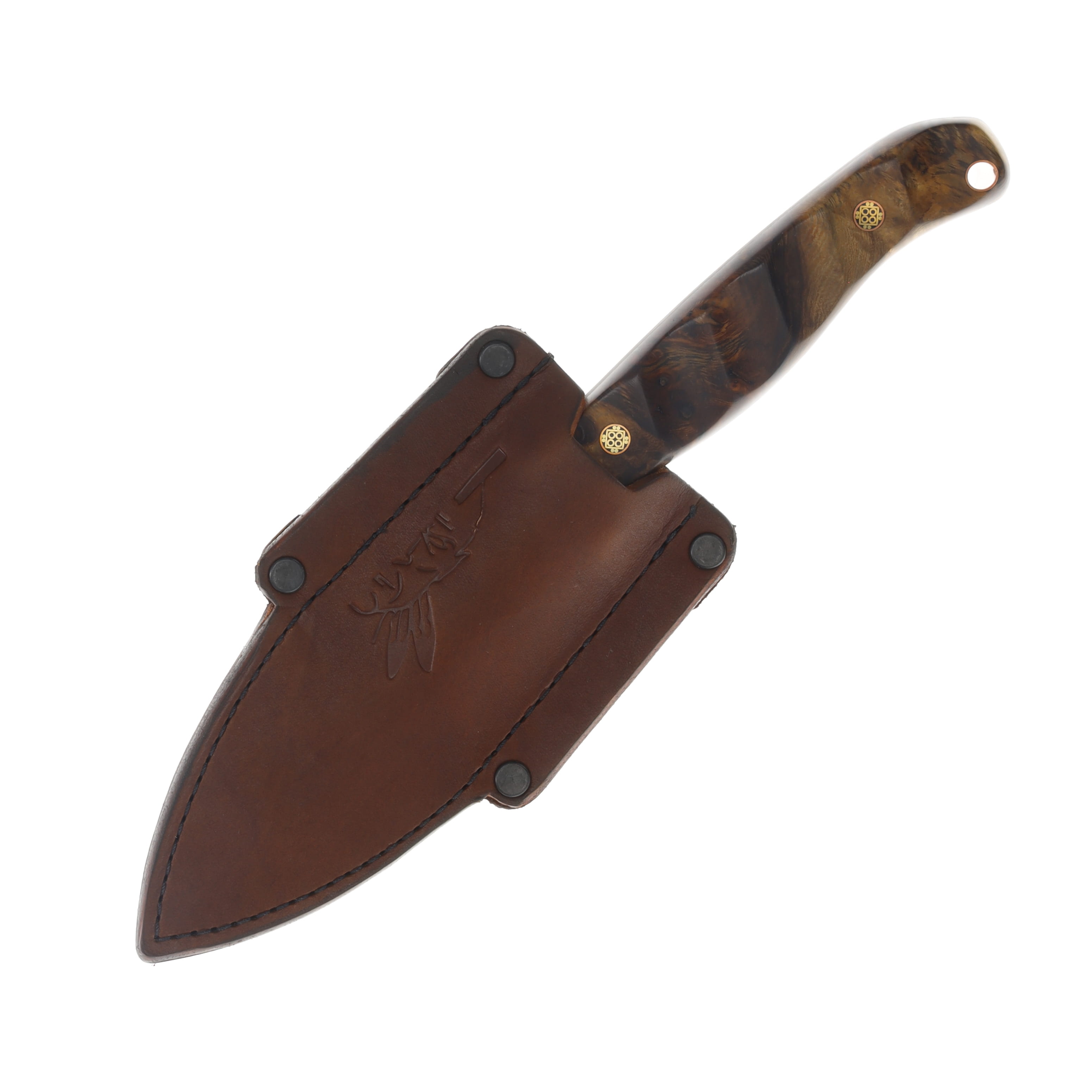 Half Face Blades SMKW Exclusive Crow Jr Fixed Knife Ironwood Mosaic Pins Hollow C14 HFC14 View 3