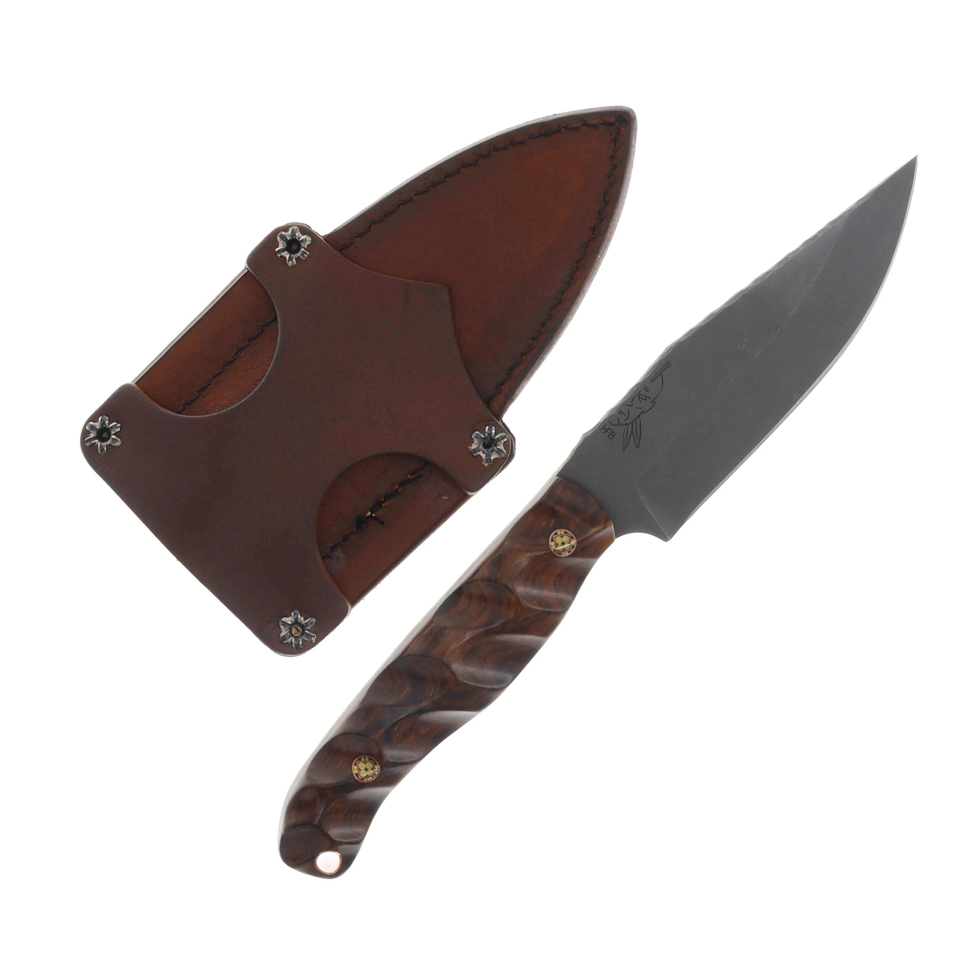 Half Face Blades SMKW Exclusive Crow Jr Fixed Blade Ironwood Mosaic Pins Hollow C15 HFC15 View 2