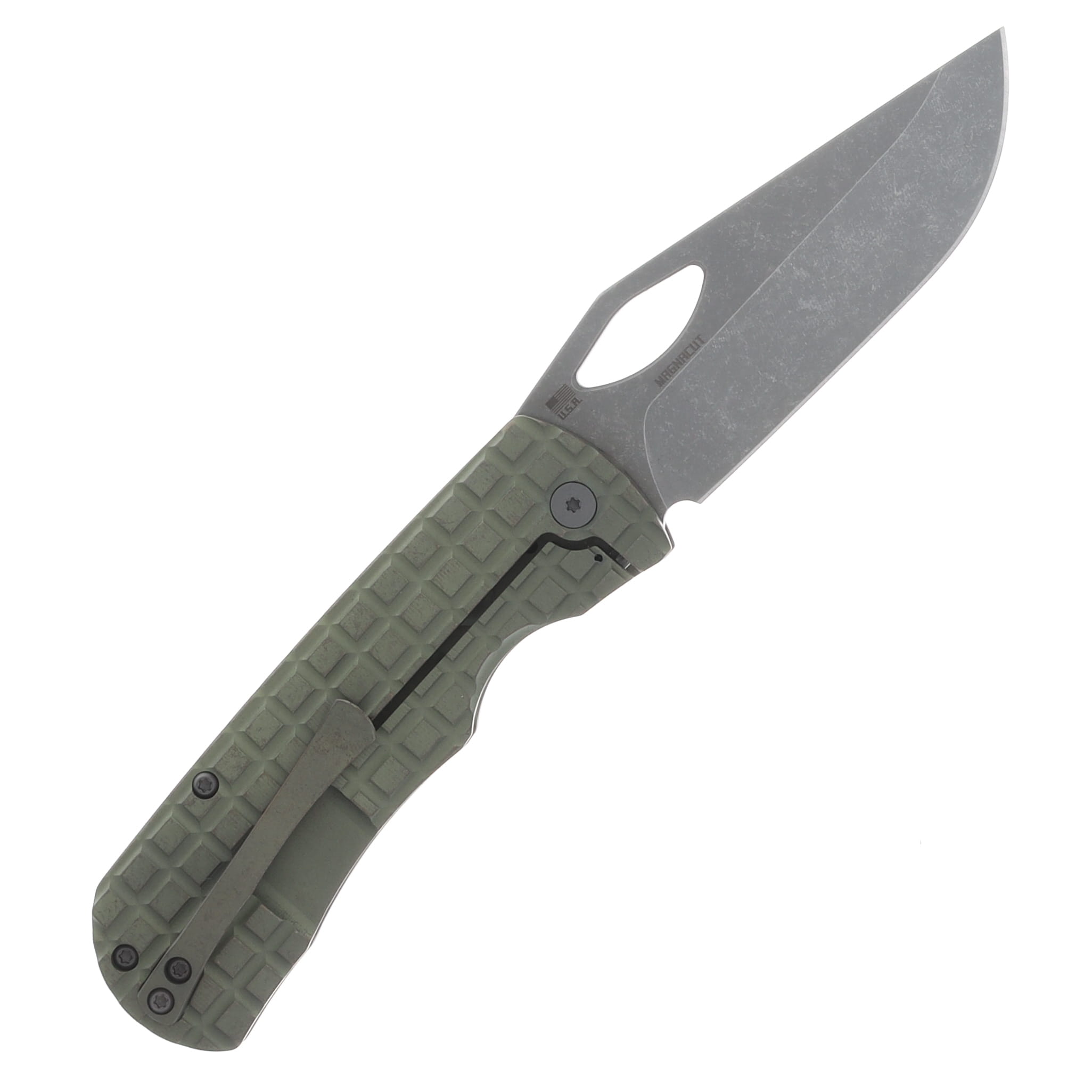 McNees Dixon Folding Knife Satin Magnacut/Green and Bronze Frag Patterned Titanium MCDIXFRAGFNBZ View 2