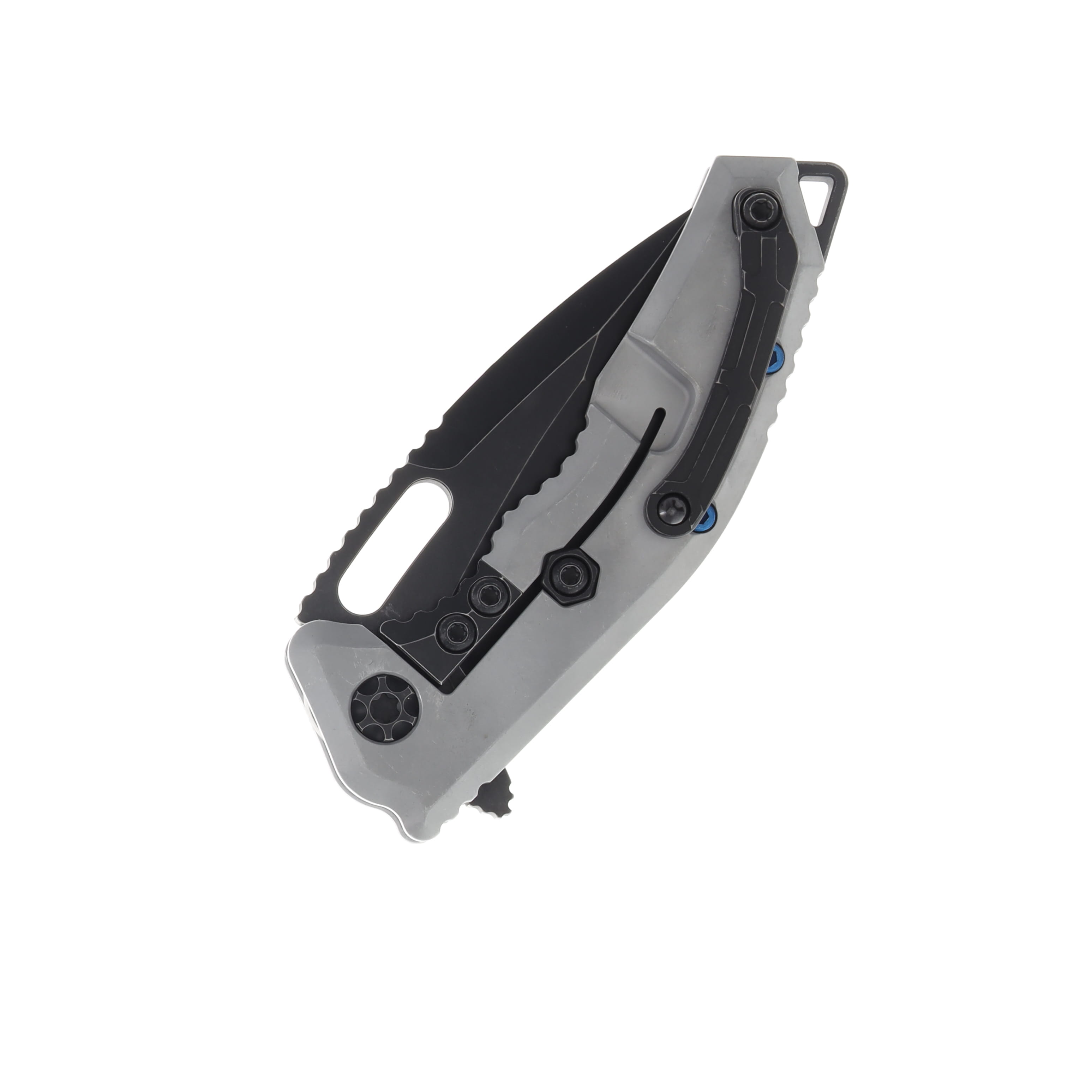 Heretic Knives Medusa Manual Folding Knife Recurve Battle Black Blade Blizzard Chassis Blue Screws H010-8A-BLZ View 5