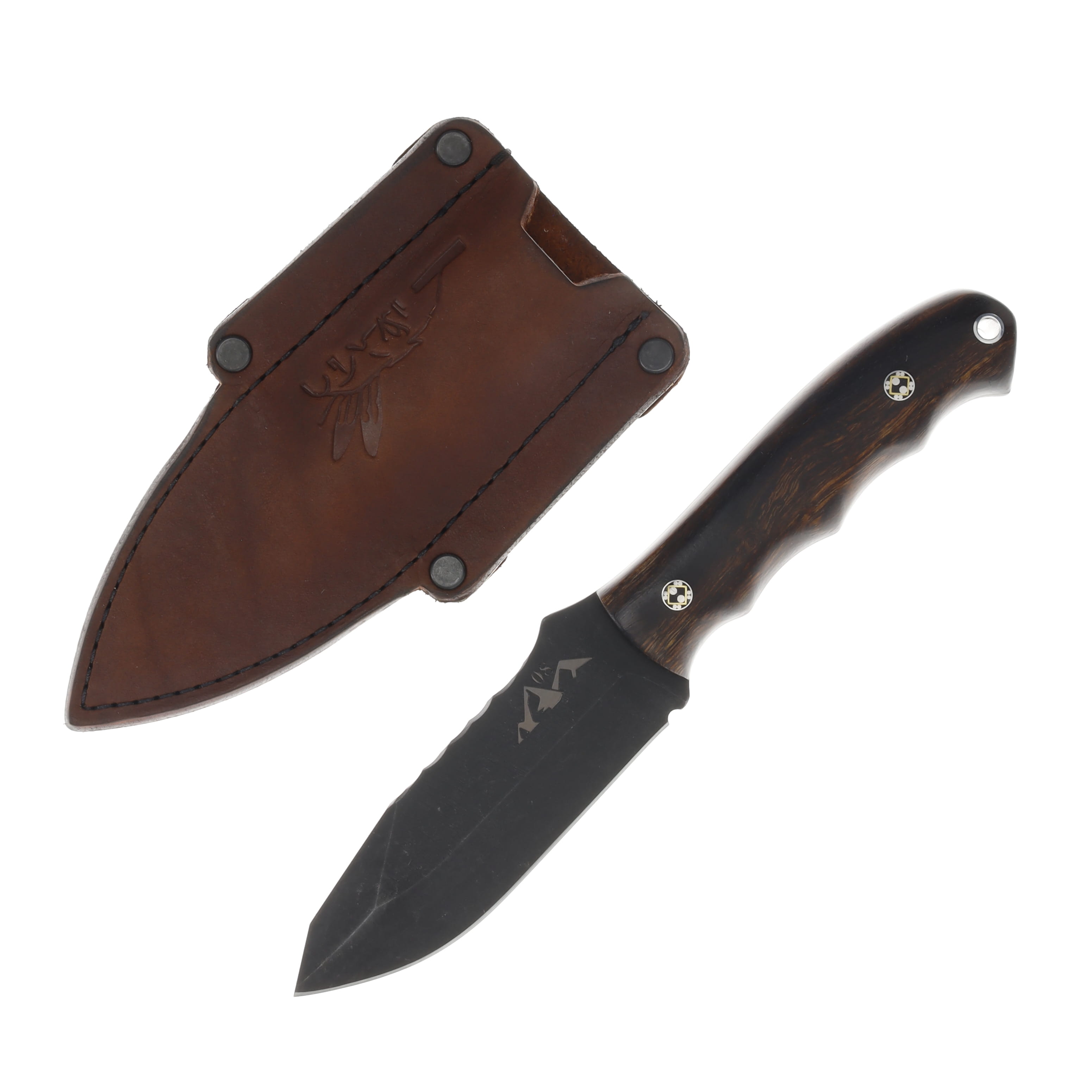 Half Face Blades SMKW Exclusive Disaster Jr Fixed Knife Ironwood Mosaic Pins Hollow D08 D08 View 1