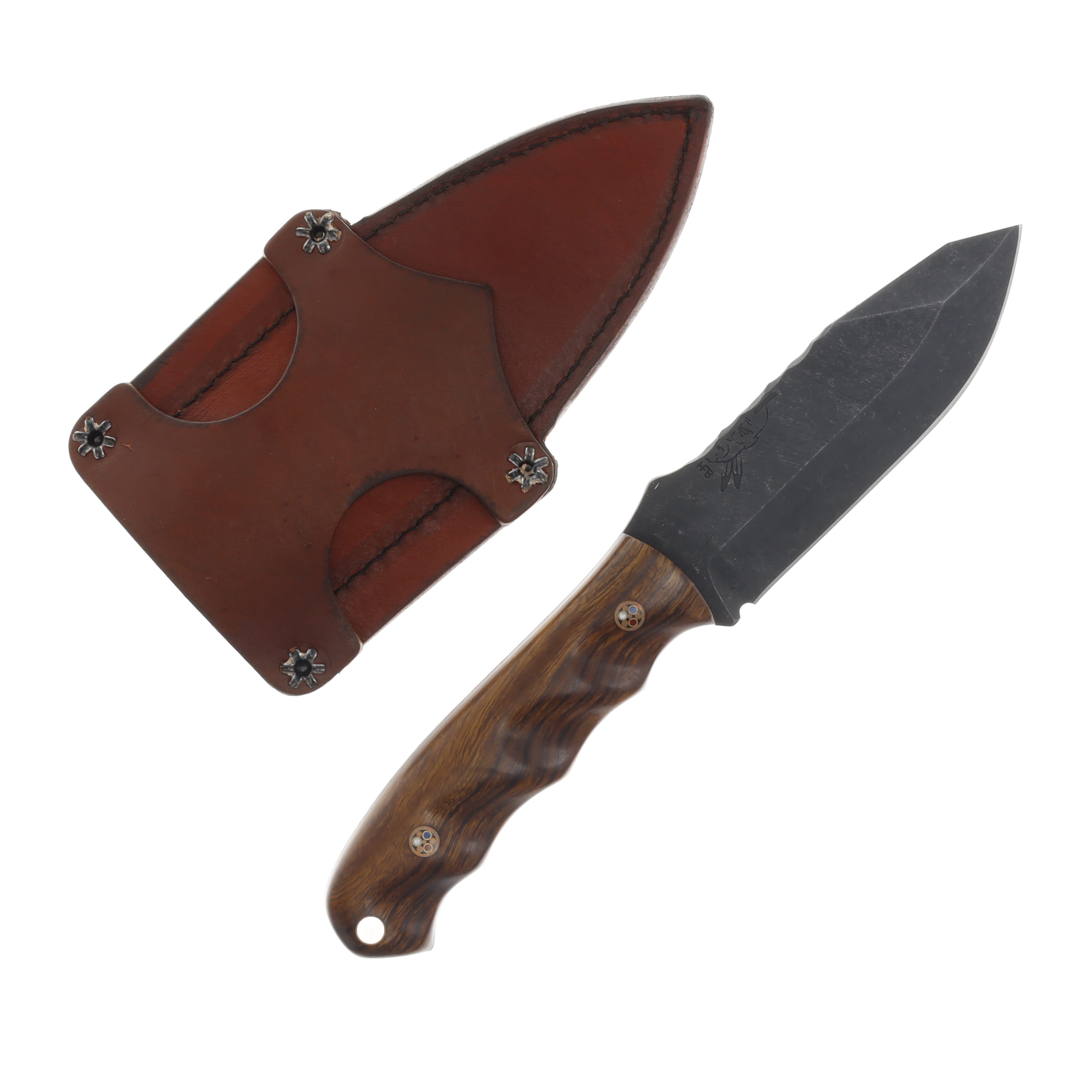 Half Face Blades SMKW Exclusive Disaster Jr Fixed Knife Ironwood Mosaic Pins Hollow D10 View 2