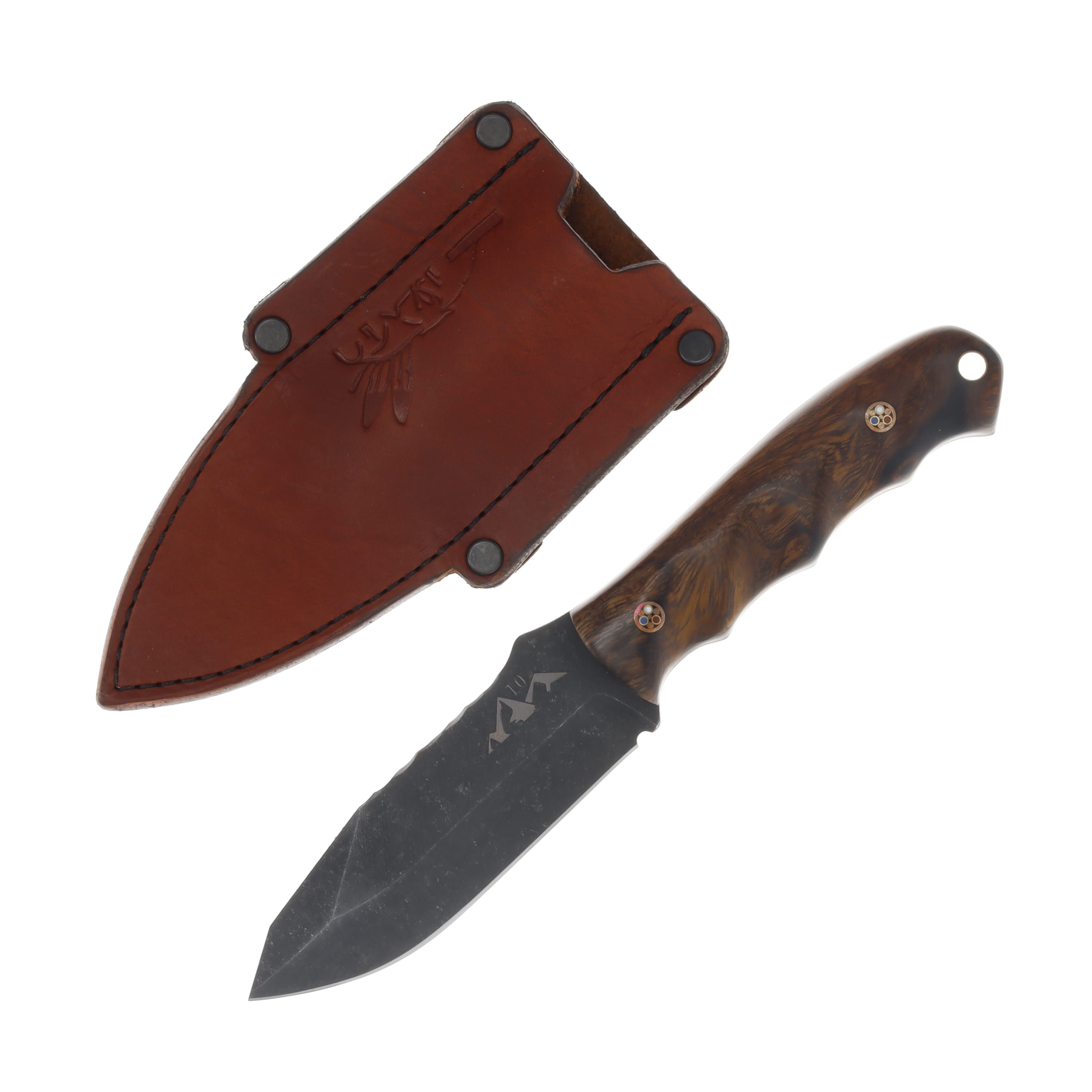Half Face Blades SMKW Exclusive Disaster Jr Fixed Knife Ironwood Mosaic Pins Hollow D10 View 1