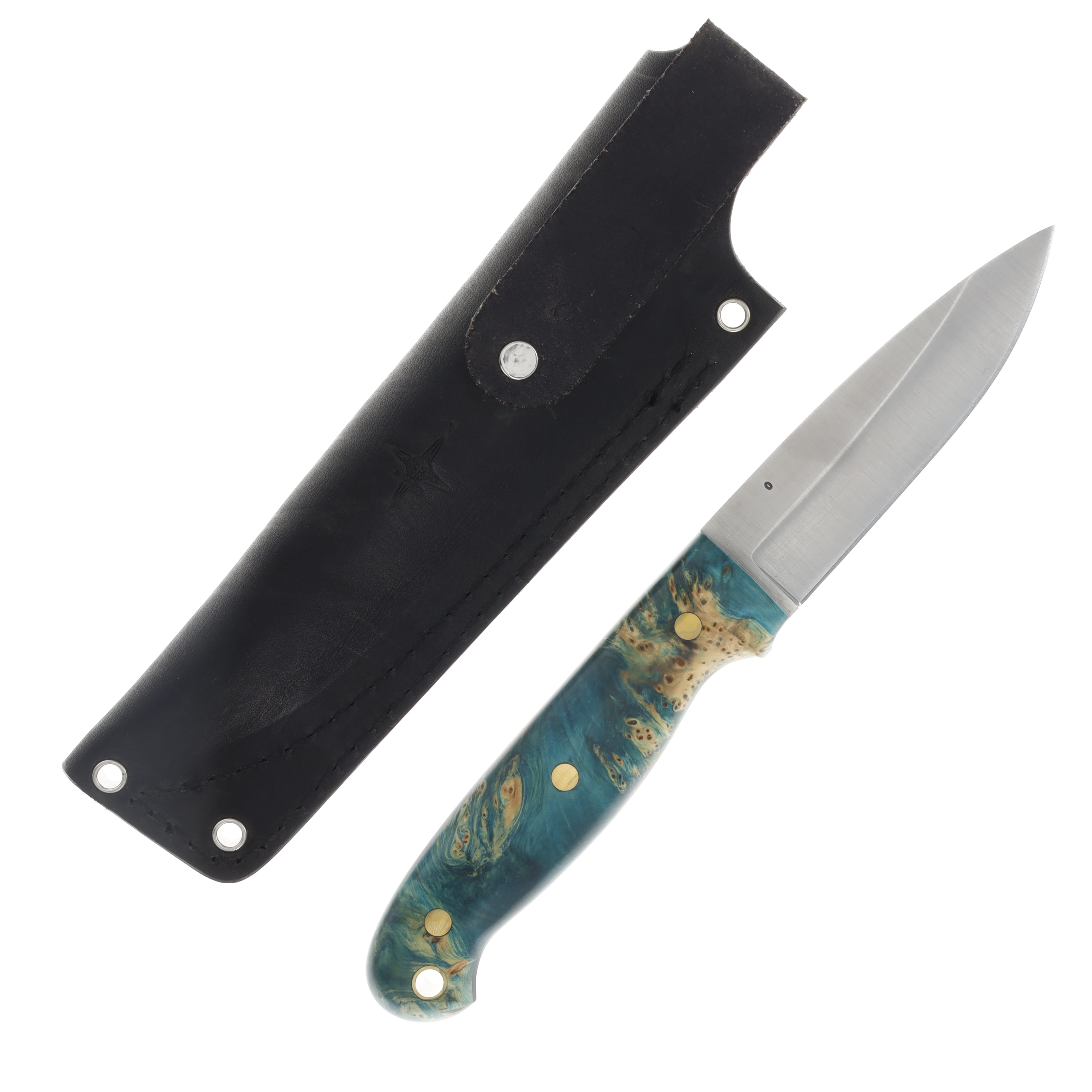 LT Wright GNS Fixed Blade Knife Saber O1/Yellow Cedar Burl Turquoise with Black Liners LT046 View 2