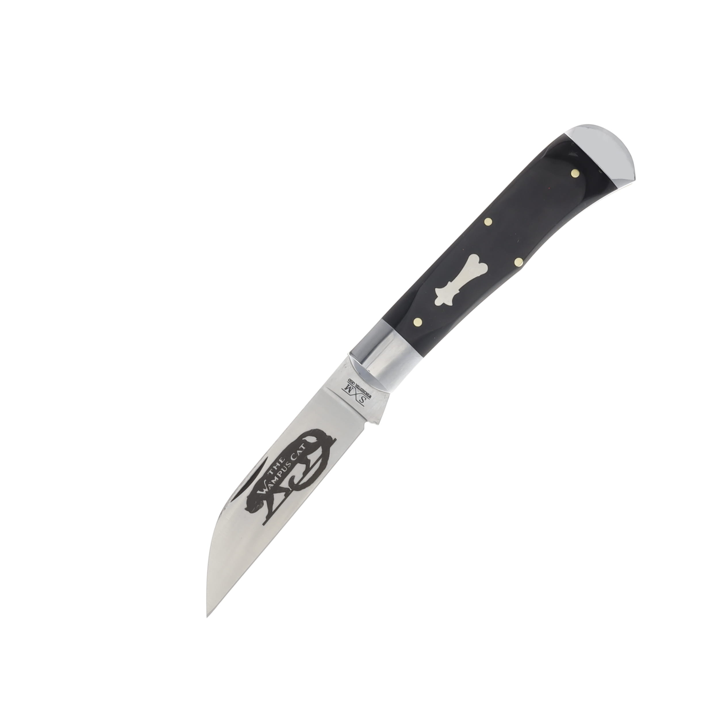 Schatt & Morgan Wampus Cat Folding Pocket Knife Feathered Buffalo Horn Handle CCSM3W-BH View 1