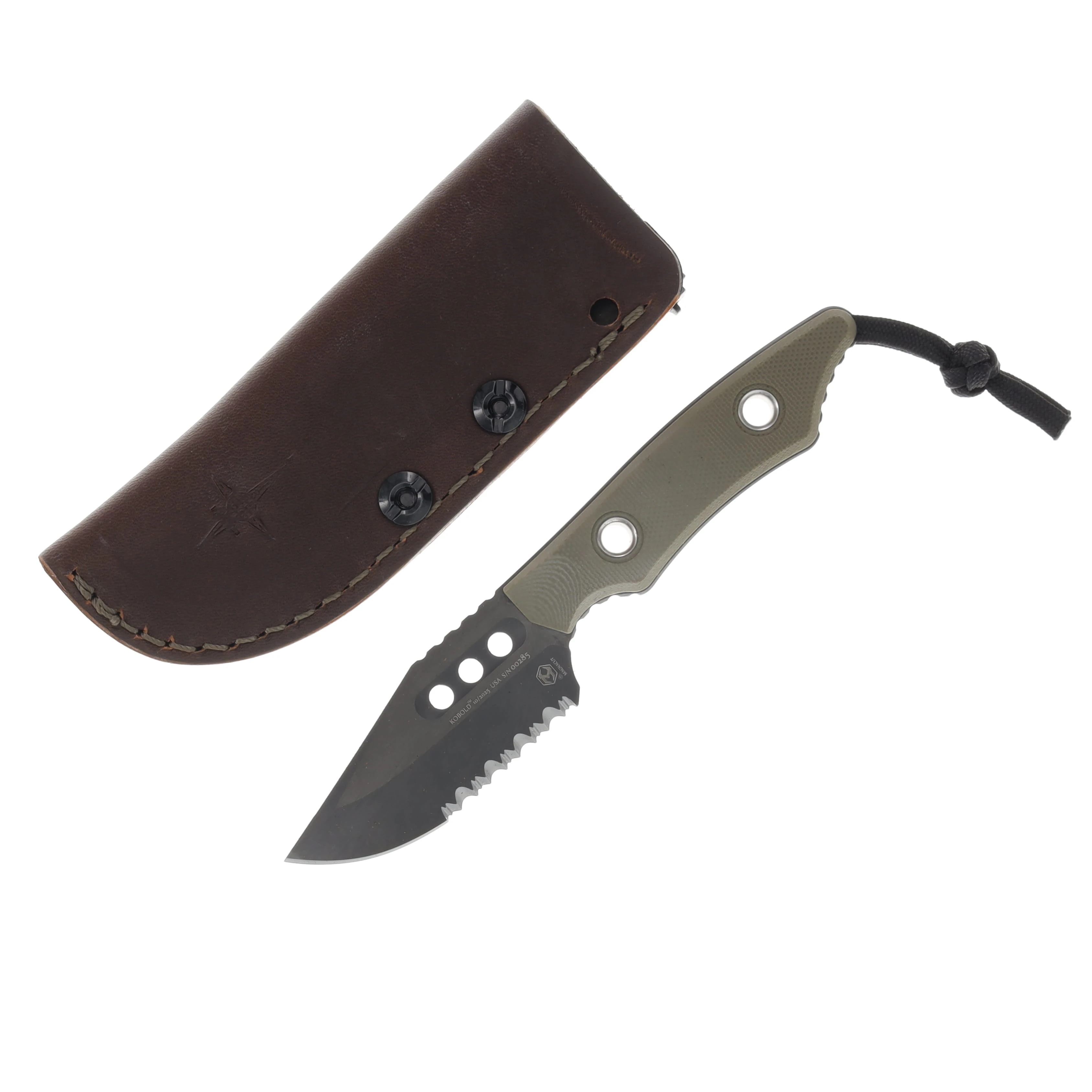 Heretic Kobold Bowie Fixed Blade Black DLC Serrated Blade OD Green G10 Handle H065-6B-ODG10 View 1