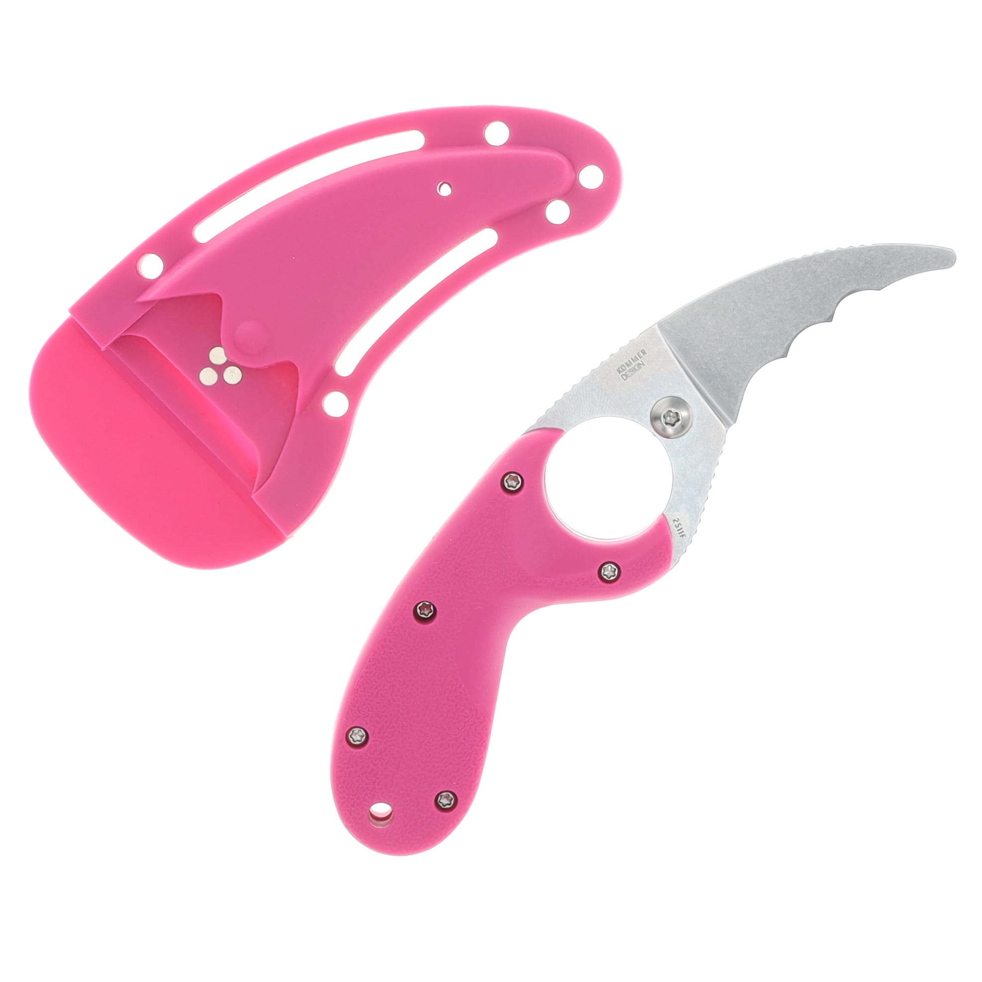 CRKT Bear Claw Fixed Knife Pink GRN Handle SW AUS 8 Veff Serrated Blade CR2511F View 1