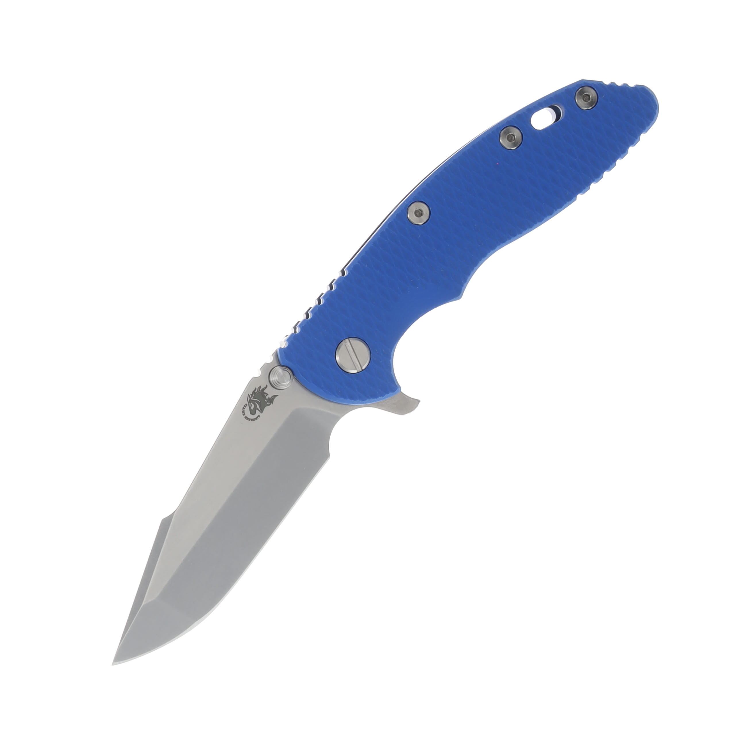 Hinderer XM-18 3.5 Framelock Folding Knife Stonewash Harpoon Spanto/Blue G-10 and Blue Stonewash Titanium KXM35HSTWSWBLBL View 1