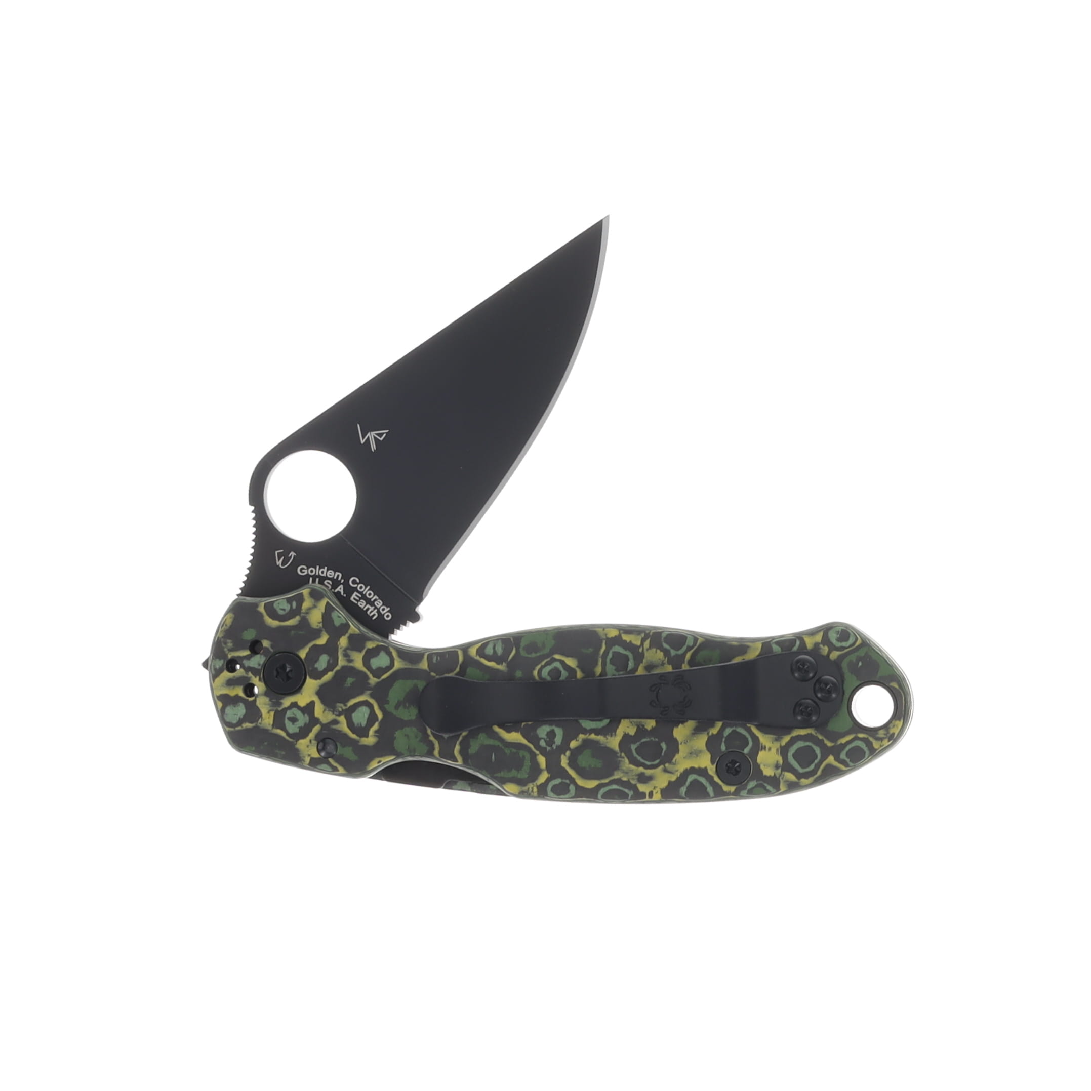 Spyderco SMKW Exclusive Para 3 Folding Knife DLC Cru-Wear/Toxic Storm FatCarbon SPC223CFTSBKP View 7