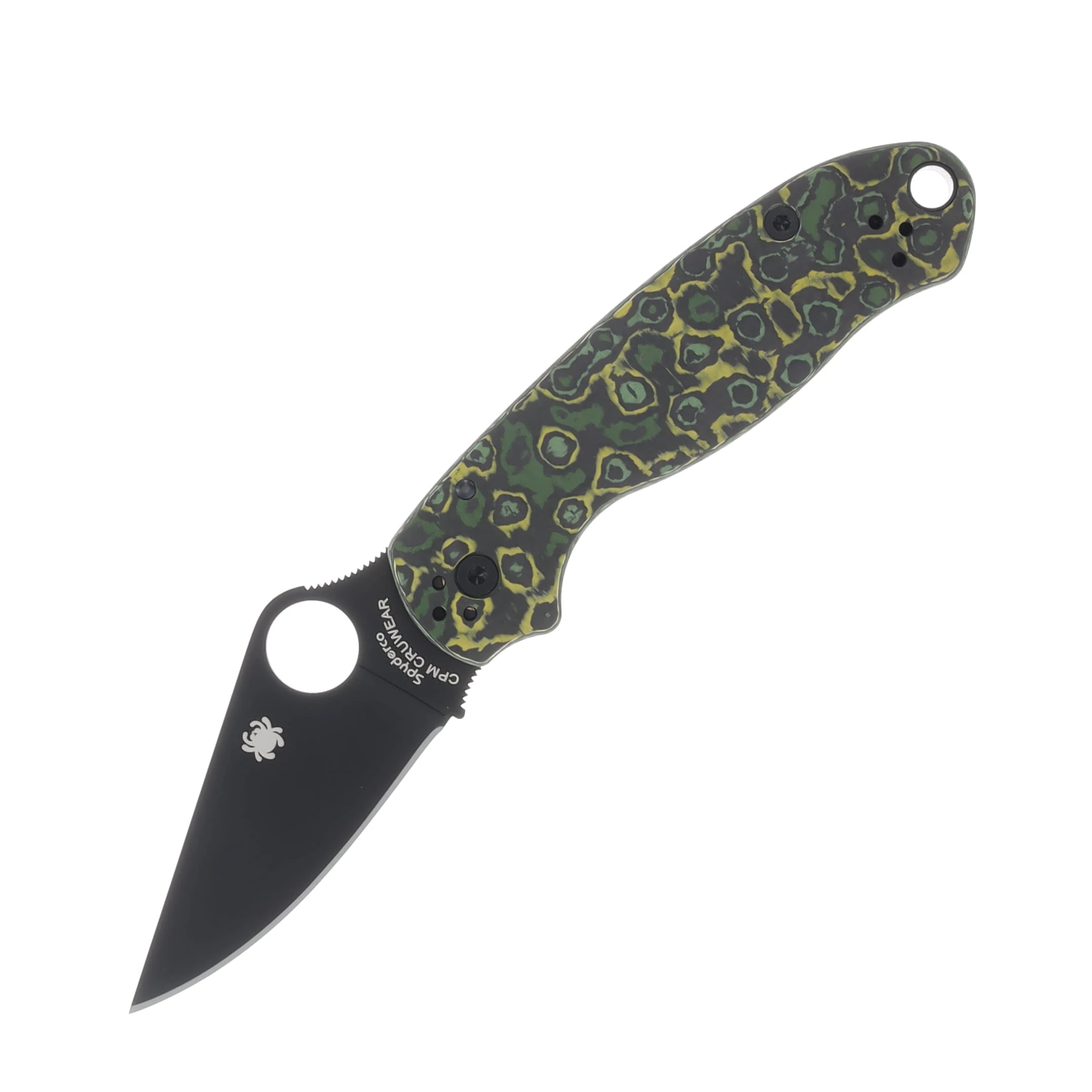 Spyderco SMKW Exclusive Para 3 Folding Knife DLC Cru-Wear/Toxic Storm FatCarbon SPC223CFTSBKP View 12