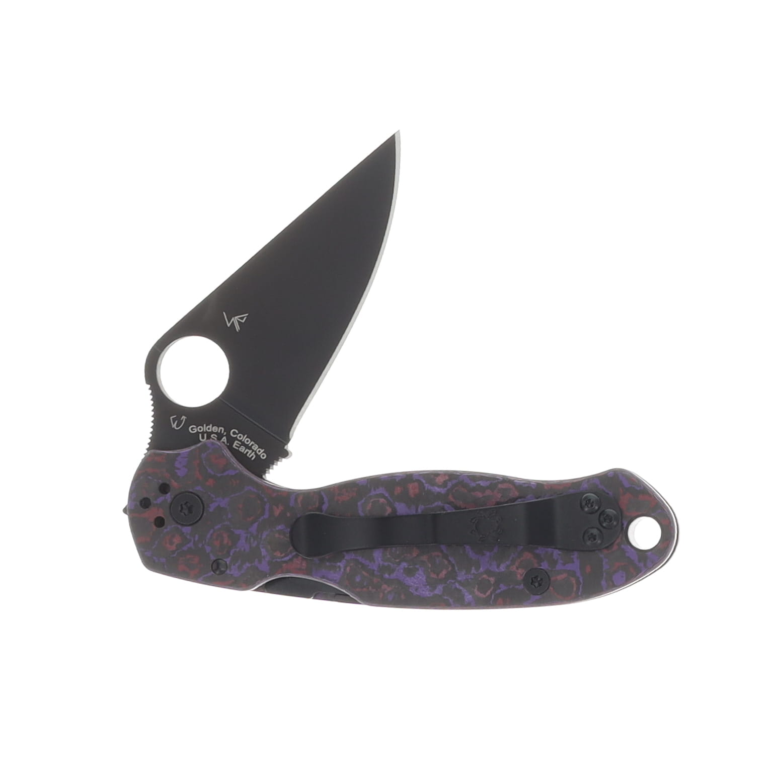 Spyderco SMKW Exclusive Para 3 Folding Knife DLC Cru-Wear/Purple Haze FatCarbon SPC223CFPHBKP View 5