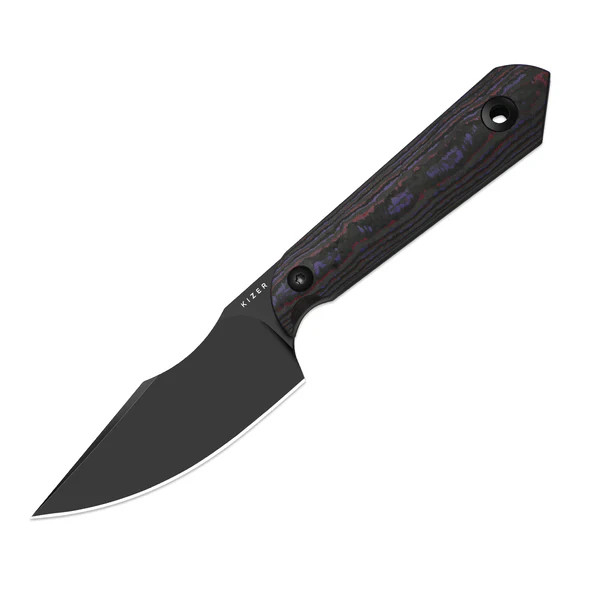 Kizer Mini Harpoon Fixed Knife Purple Haze Fat Carbon Handle Black Matte DLC Ultra S45VN Drop Point Blade 1040S9 View 1