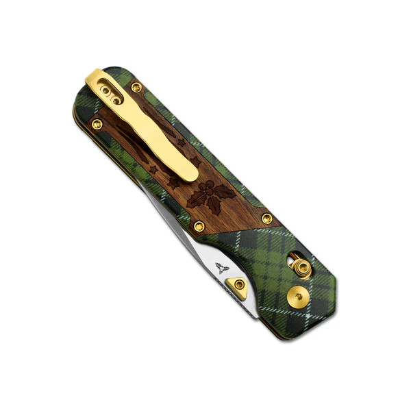 Kizer Militaw Folding Knife Green-Brown Mkuruti Wood & G-10 Handle Satin Nitro V Drop Point Blade V3634MC1 View 6