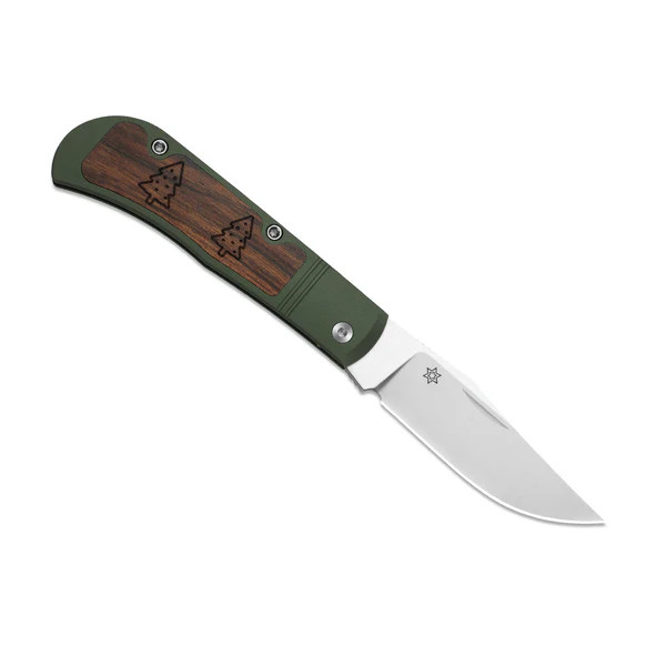 Kizer Trestle Folding Knife Green-Brown Aluminum & Mkuruti Wood Handle Satin S45VN Clip Point Blade KI3761MC1 View 2