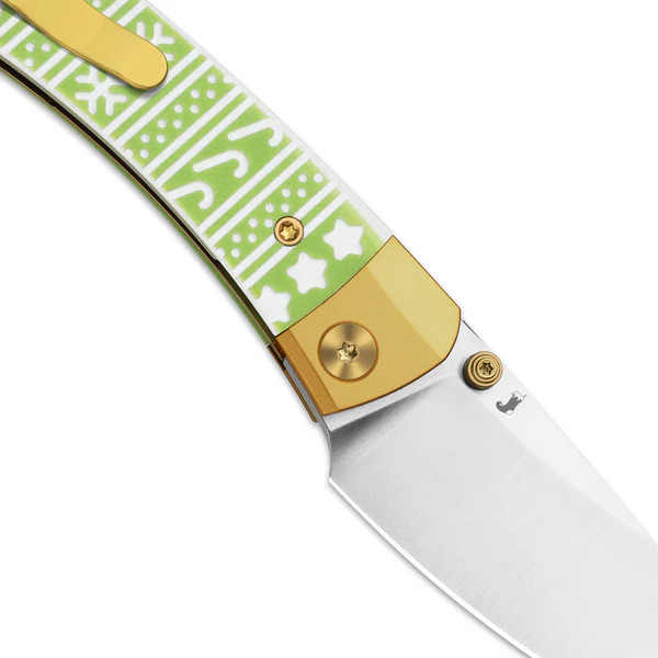 Kizer Mini MoMo Folding Knife Gold-Green Aluminum & G-10 Handle Blasted S45VN Drop Point Blade KI3663MC1 View 4