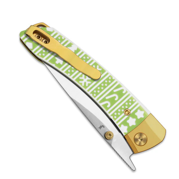 Kizer Mini MoMo Folding Knife Gold-Green Aluminum & G-10 Handle Blasted S45VN Drop Point Blade KI3663MC1 View 6