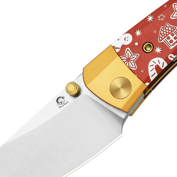 Kizer Mini MoMo Folding Knife Gold-Red Aluminum & Micarta Handle Blasted Nitro V Drop Point Blade V3663MC1 View 3