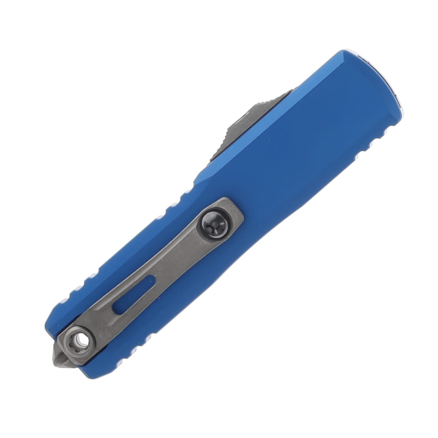 Microtech UTX-85 GEN IV OTF Auto S/E Apocalyptic Part Serrate Blue AUMT1231411APBL View 3