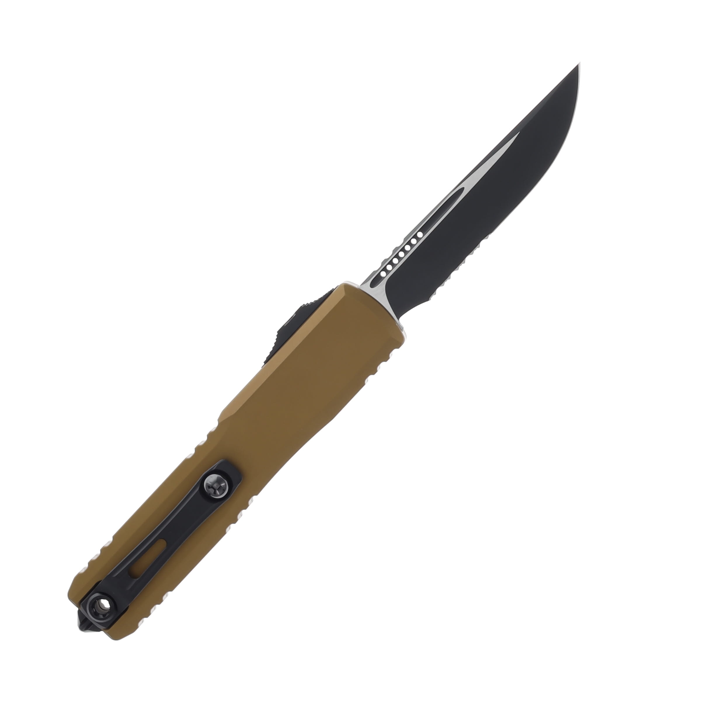Microtech Ultratech GEN IV OTF Auto S/E Black Part Serrate Tan AUMT112142TA View 2