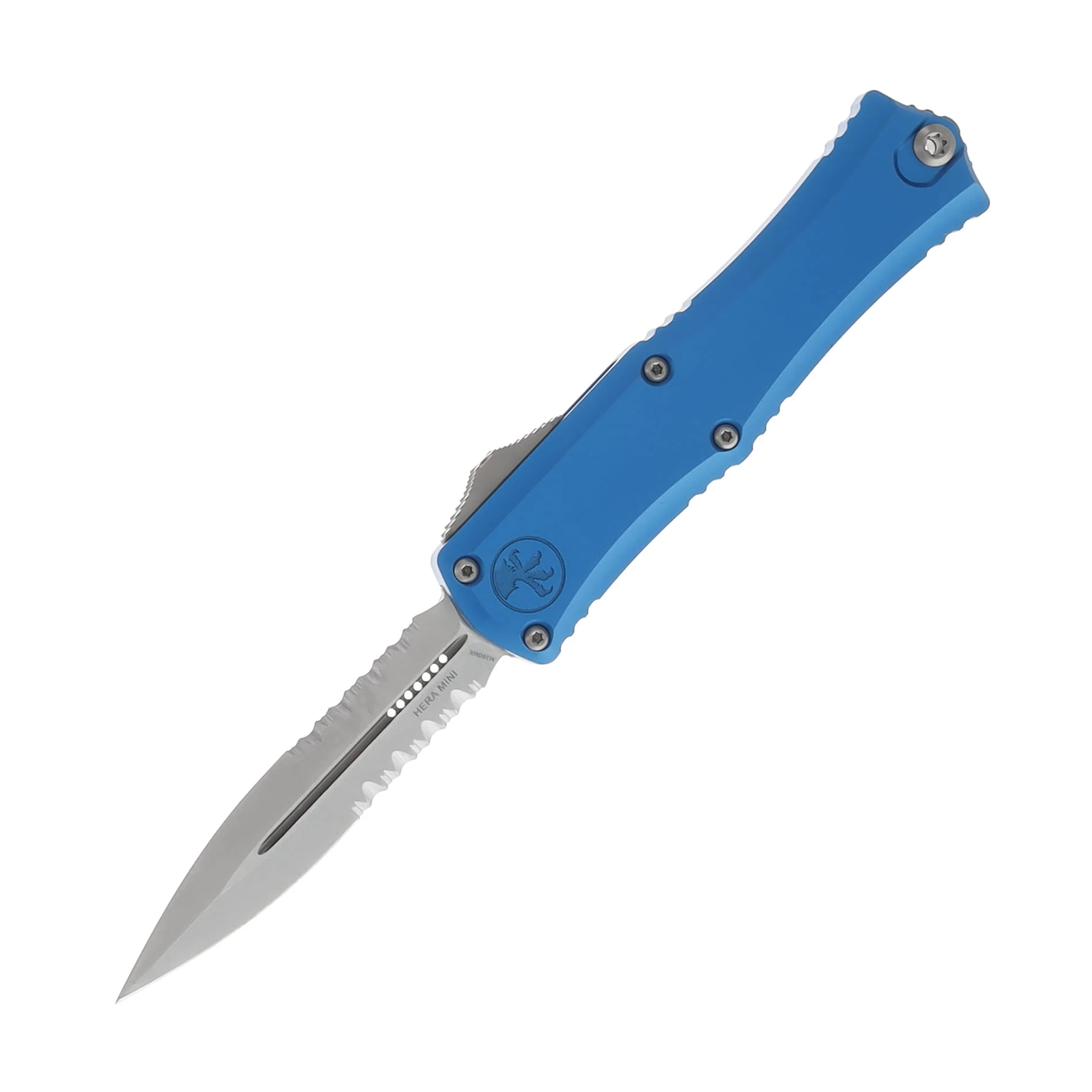 Microtech Hera II Mini OTF D/E Blue Stonewash Part Serrated Dagger AUMT1702M11BL View 1