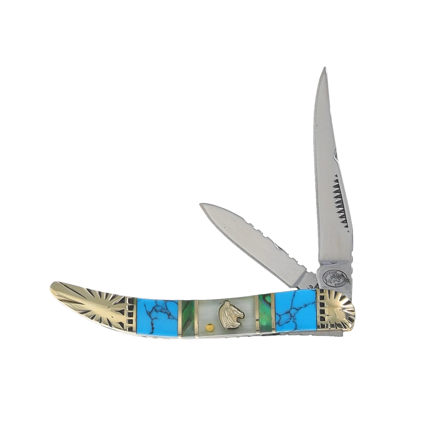 Frost Cutlery Silverhorse Stoneworks Cracked Synthetic Turquoise Small Toothpick Folding Knife FRSHS109TUR2 View 1
