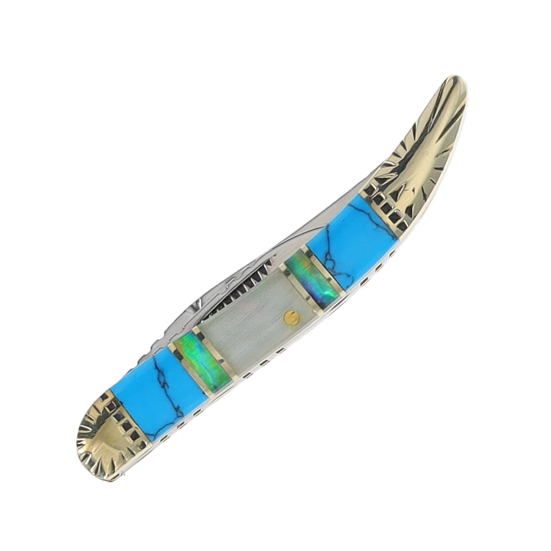 Frost Cutlery Silverhorse Stoneworks Cracked Synthetic Turquoise Small Toothpick Folding Knife FRSHS109TUR2 View 4
