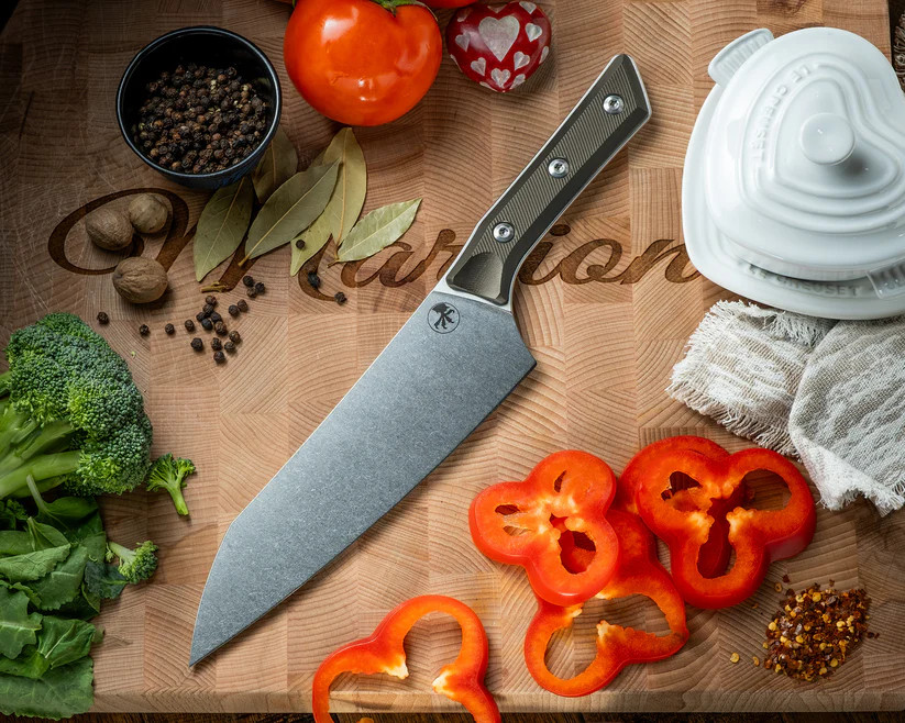 Microtech 8in Chef Knife Stonewash Standard OD Green G-10 MT300010OD View 5