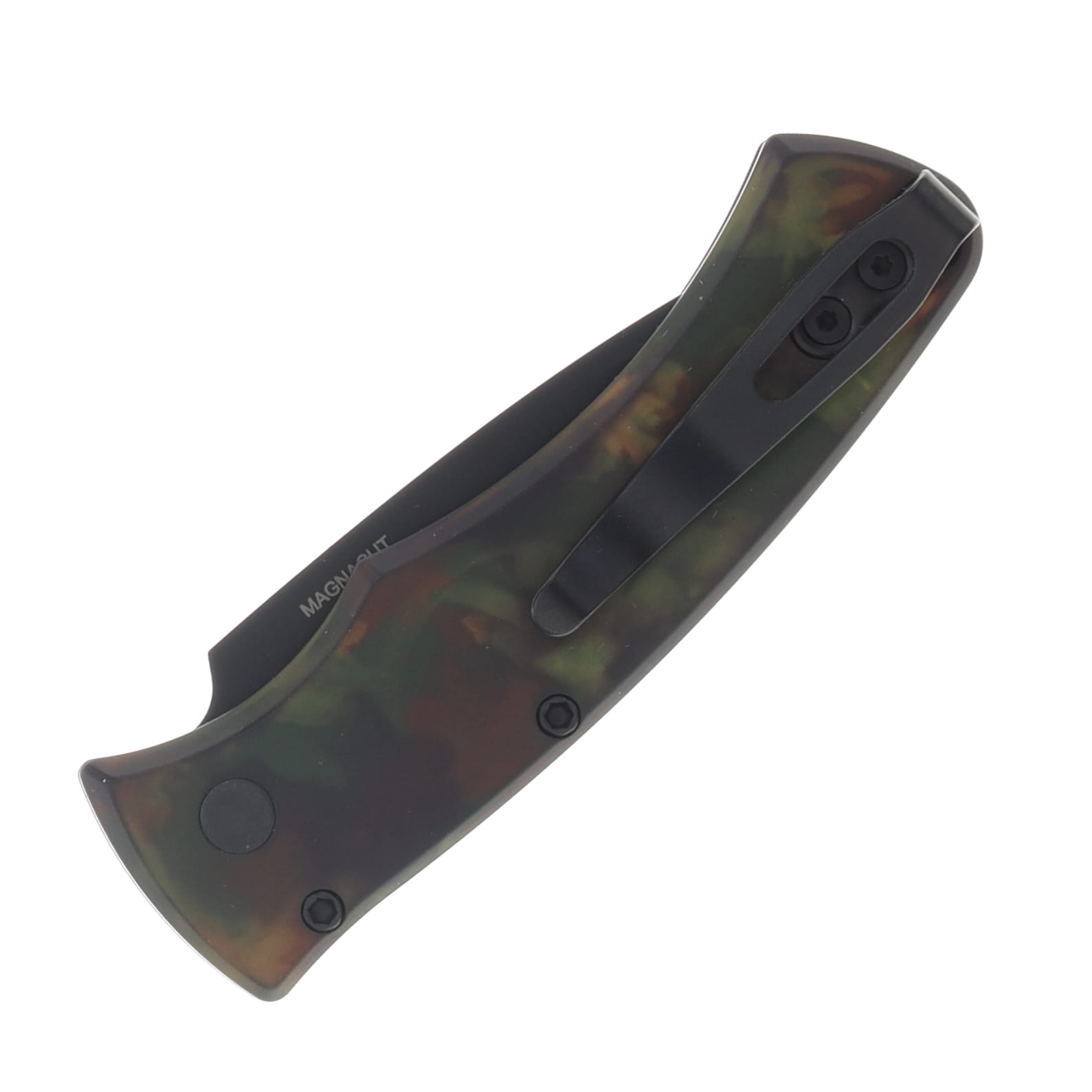 Pro Tech OTS Auto Duke 2 Woodland Camo Custom Aluminum Handle DLC Black Magnacut Blade AUPTDUKE2103-WOOD View 3