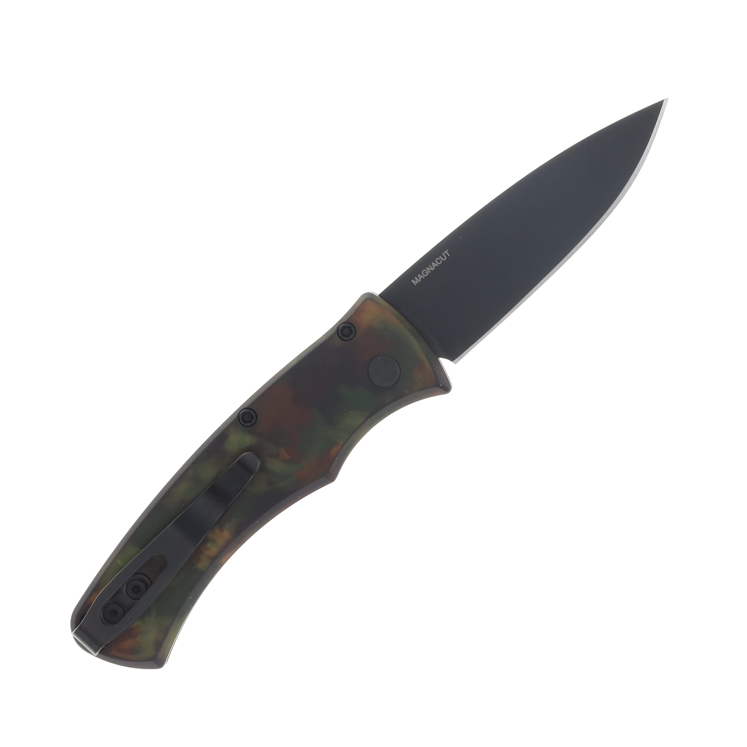 Pro Tech OTS Auto Duke 2 Woodland Camo Custom Aluminum Handle DLC Black Magnacut Blade AUPTDUKE2103-WOOD View 2