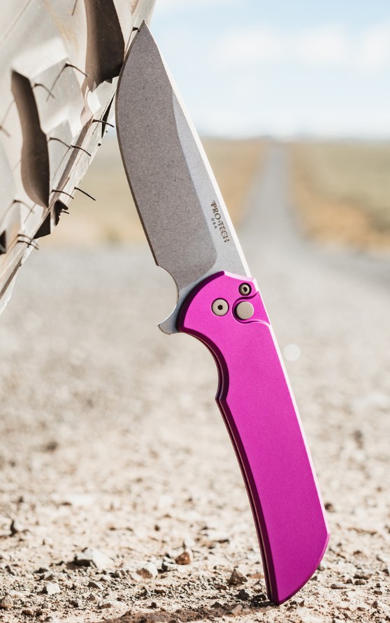 Pro-Tech Mordax Folding Knife Purple Handle Stonewash Drop Point