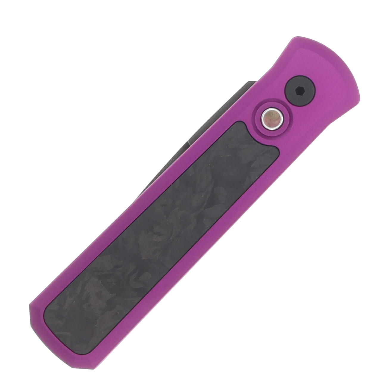 Pro Tech OTS Auto Godson Single Inlay Purple Handle With Marble Carbon Fiber Inlay DLC Wash 20CV Blade AUPT7211-MARBLECFP View 4