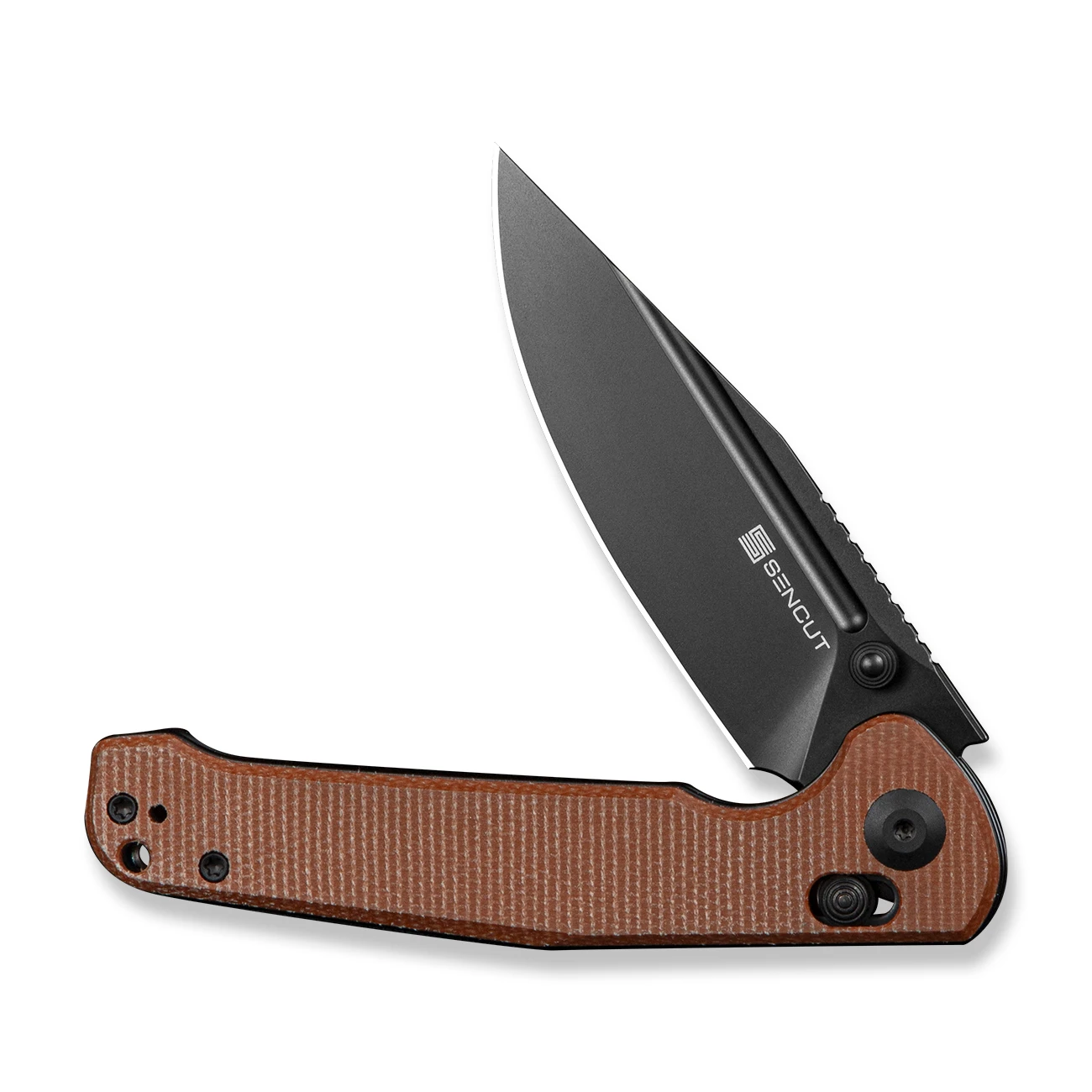 Sencut Glenspar Folding Knife Brown Canvas Micarta Handle Black 9Cr18MoV Blade S25046-3 View 3