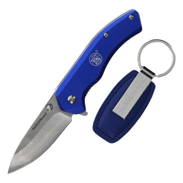 Smith & Wesson Folder Blue Aluminum Handle With Keychain Combo 1259484 View 1