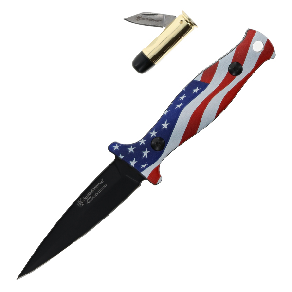 Smith & Wesson Americas Hero's Fixed Blade With Bullet Kinfe 3D Waving American Flag Printed Aluminum Handle 1259501 View 4