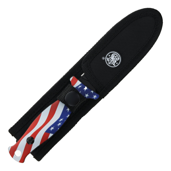 Smith & Wesson Americas Hero's Fixed Blade With Bullet Kinfe 3D Waving American Flag Printed Aluminum Handle 1259501 View 5