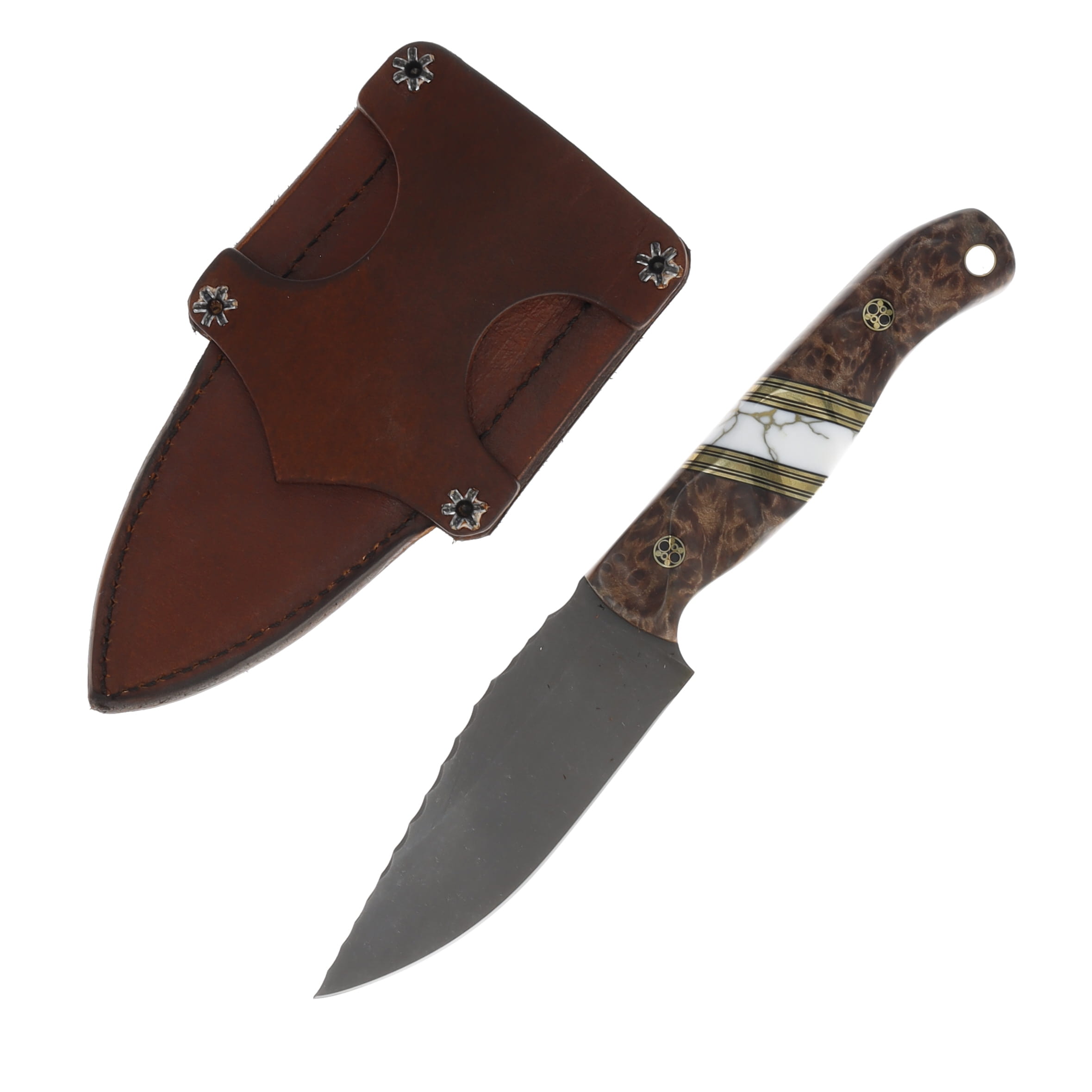 Half Face Blades Custom Crow Scalper Brown/Ivory with Leather Sheath HFCUSTCS View 2